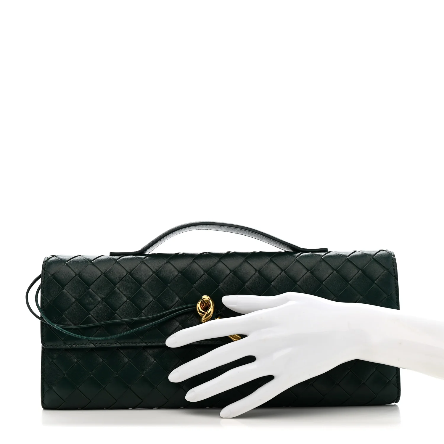 Nappa Intrecciato Long Andiamo Top Handle Clutch Emerald Green - Image 2