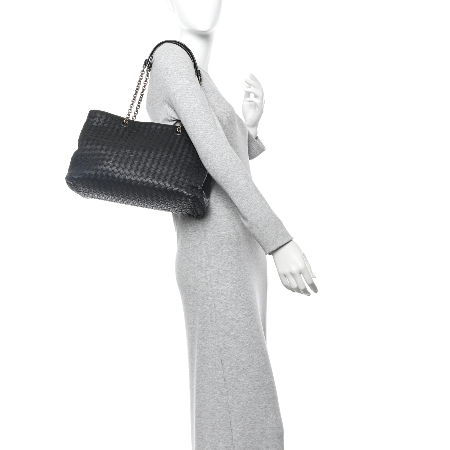 Nappa Intrecciato Medium Classic Chain Strap Tote Black - Image 3