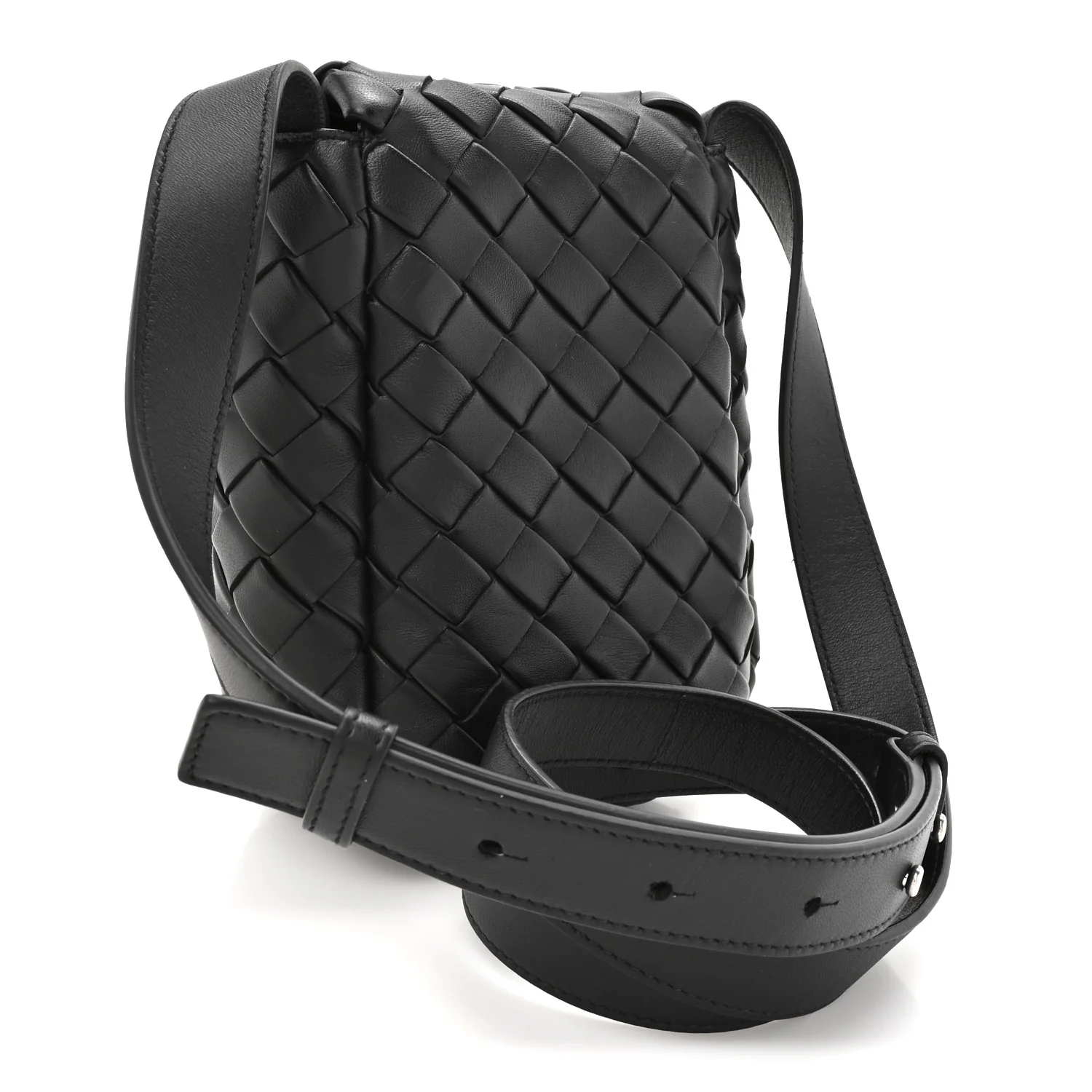 Nappa Intrecciato Mini Vertical Cobble Shoulder Bag Black - Image 3