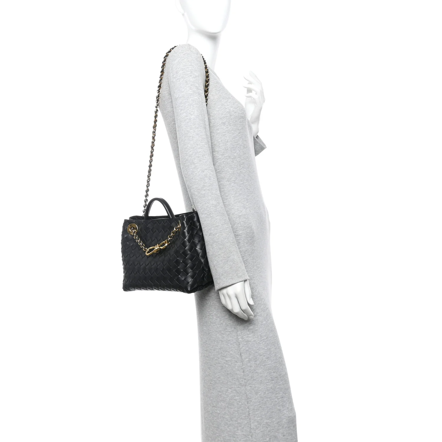 Nappa Intrecciato Small Andiamo With Chain Shoulder Bag Black - Image 2