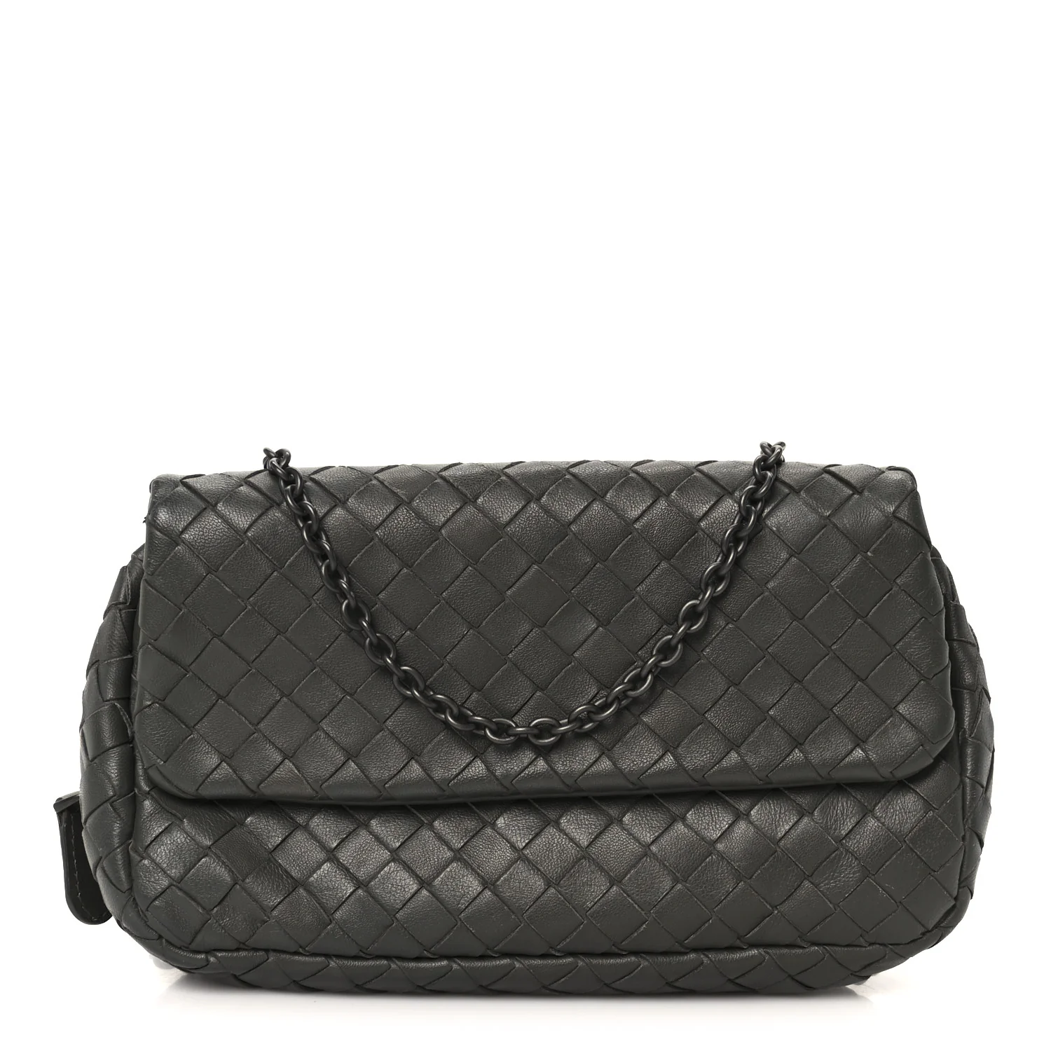 Nappa Intrecciato Small Chain Crossbody Light Grey