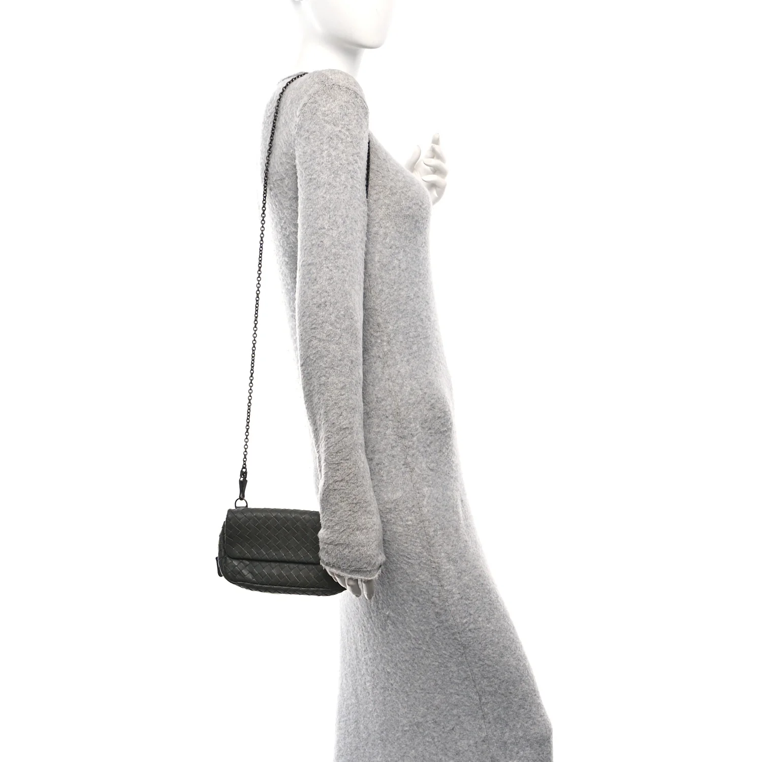 Nappa Intrecciato Small Chain Crossbody Light Grey - Image 2