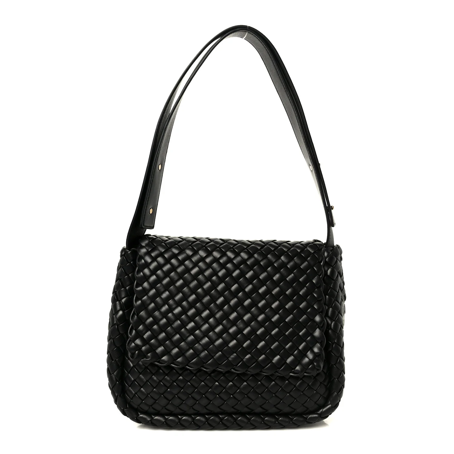 Nappa Intrecciato Small Cobble Messenger Bag Black