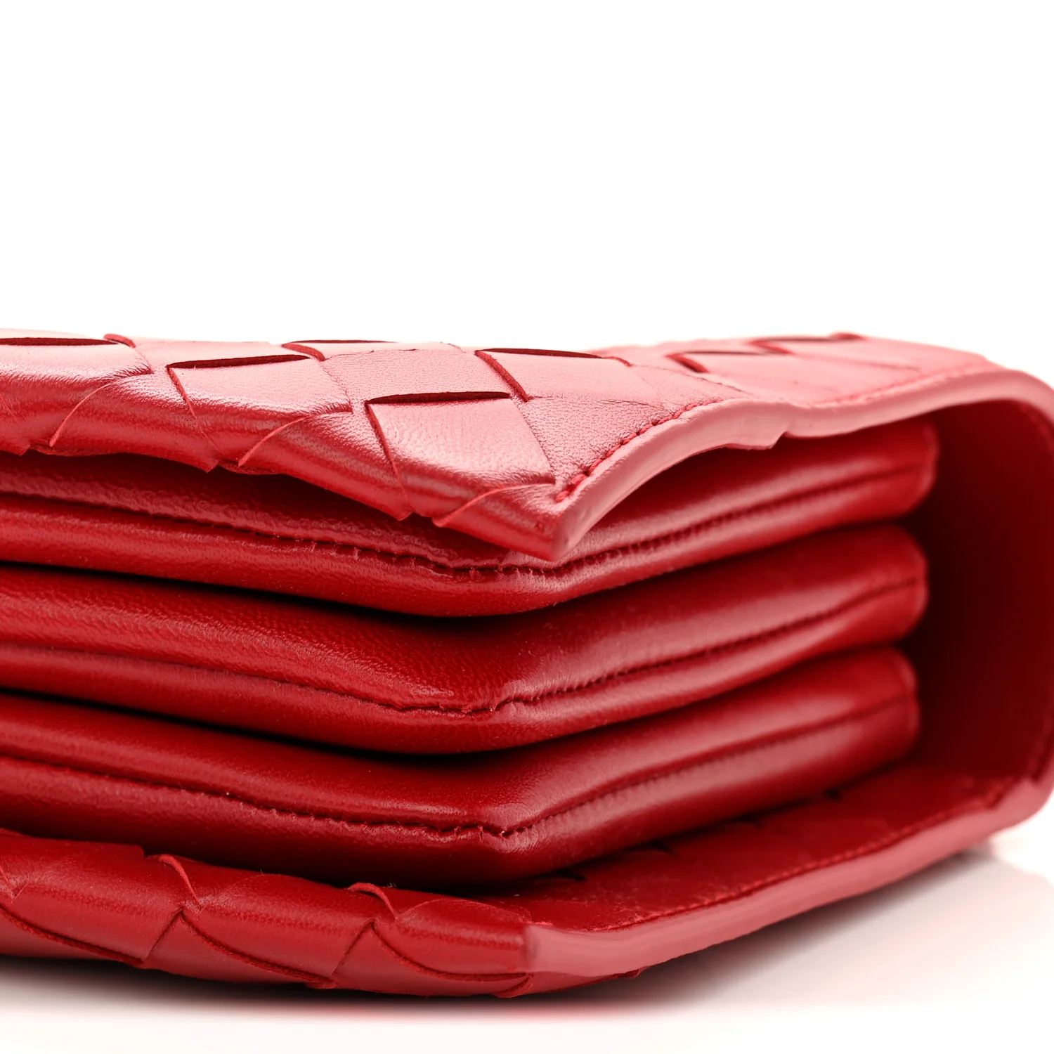 Nappa Intrecciato Trio Pouch On Strap Red - Image 10