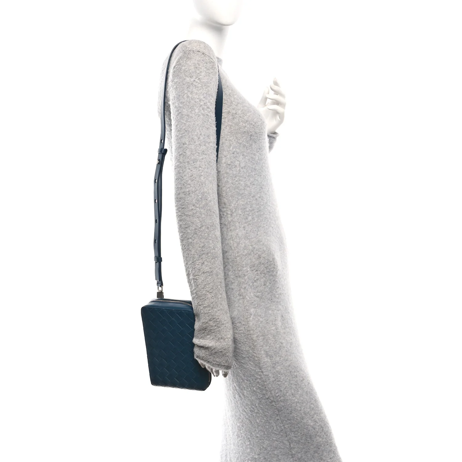 Nappa Intrecciato Vertical Shoulder Bag Blue - Image 2