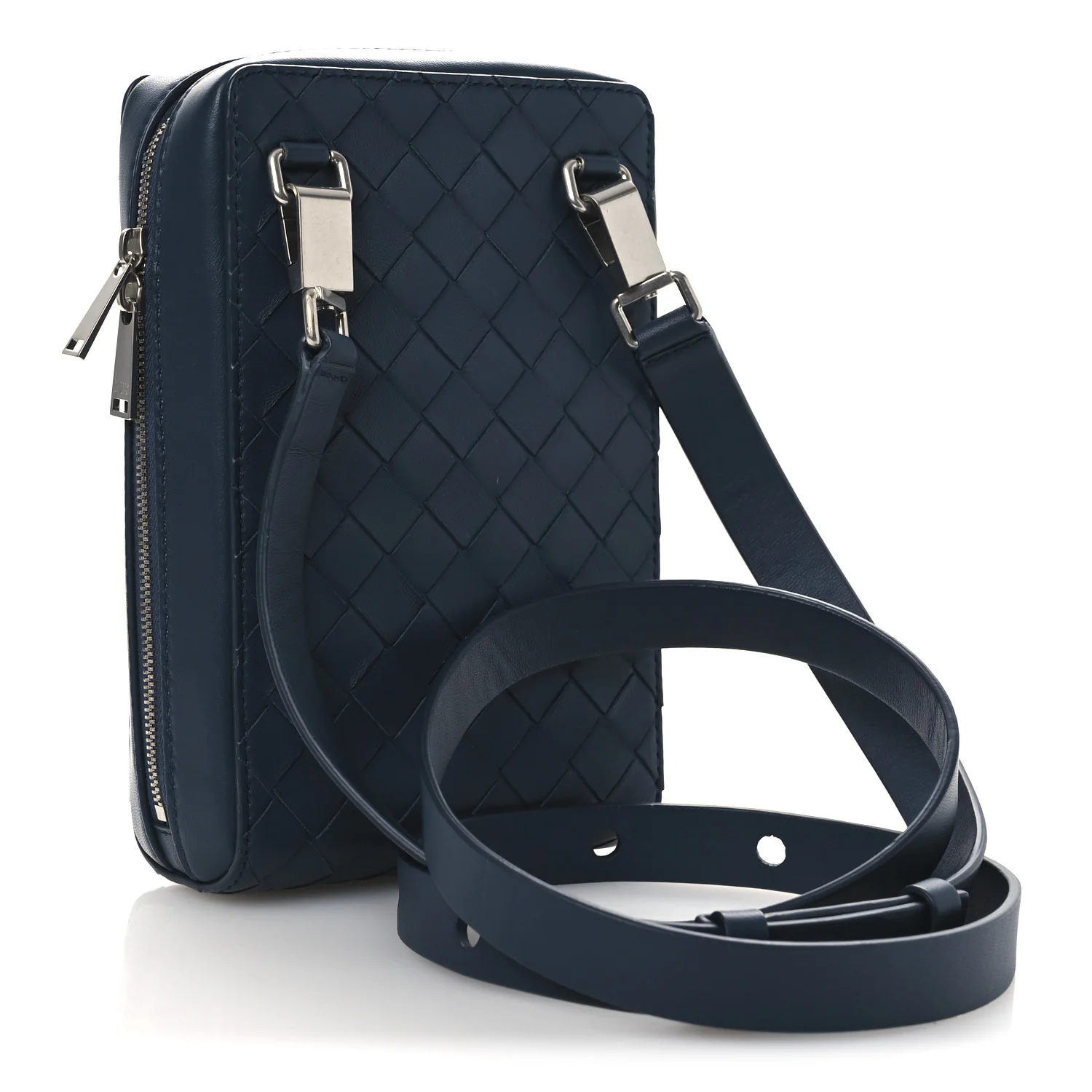 Nappa Intrecciato Vertical Shoulder Bag Blue - Image 3