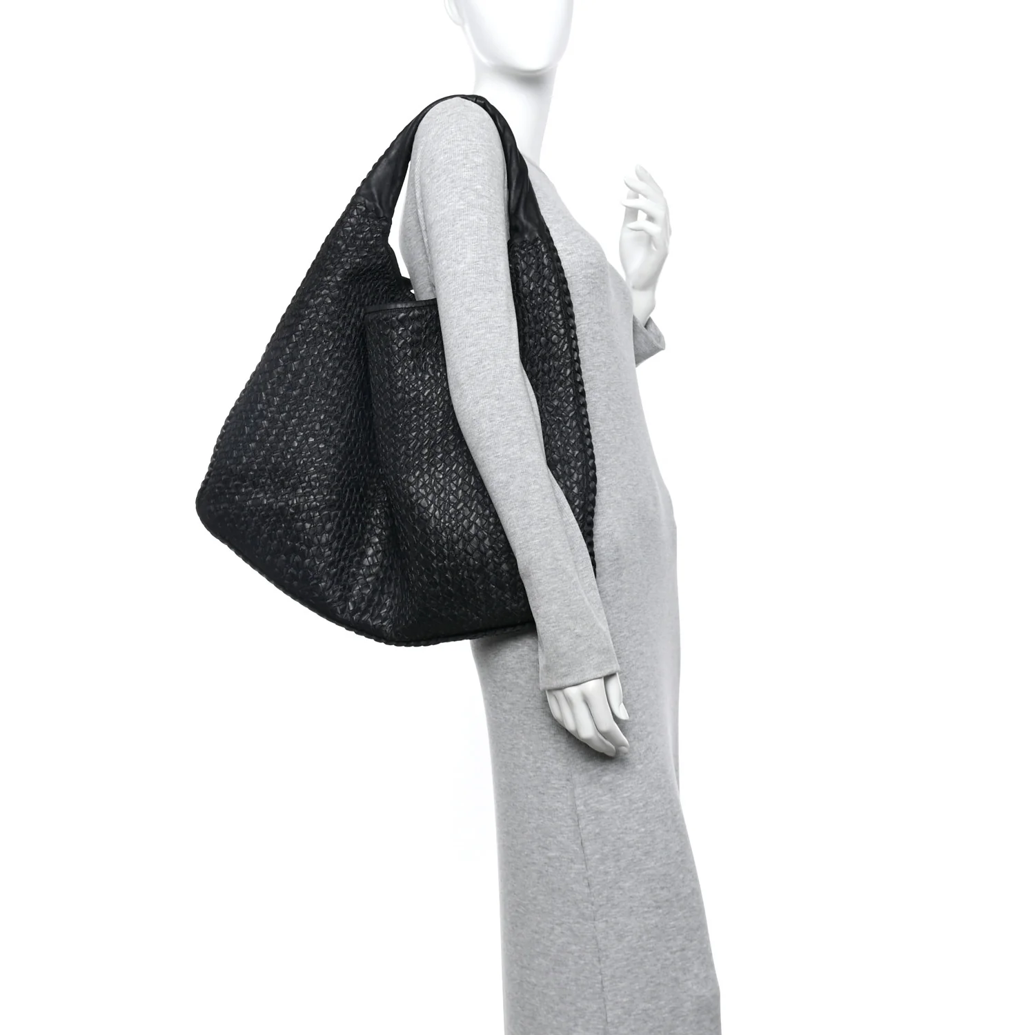 Nappa Intrecciato Weave Maxi Veneta Hobo Black - Image 2
