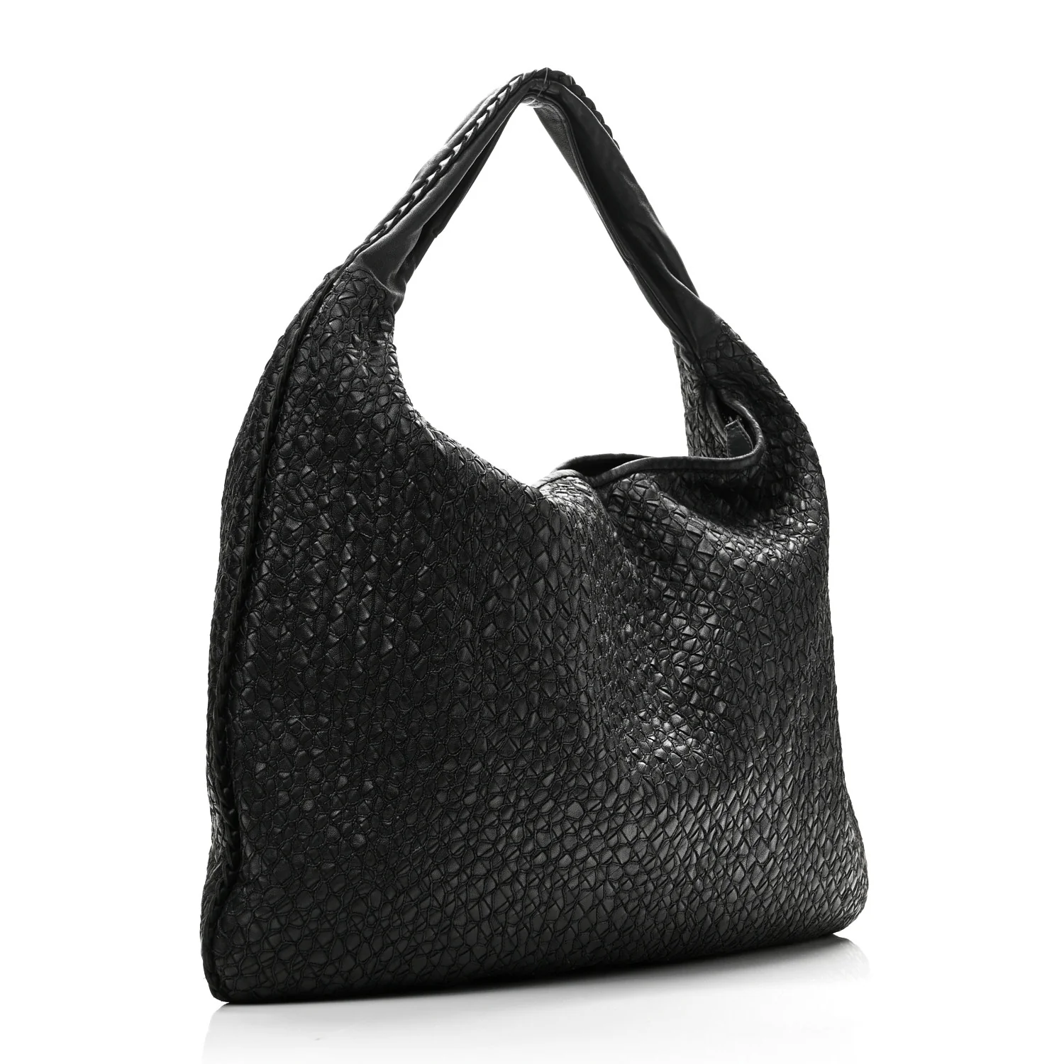 Nappa Intrecciato Weave Maxi Veneta Hobo Black - Image 3