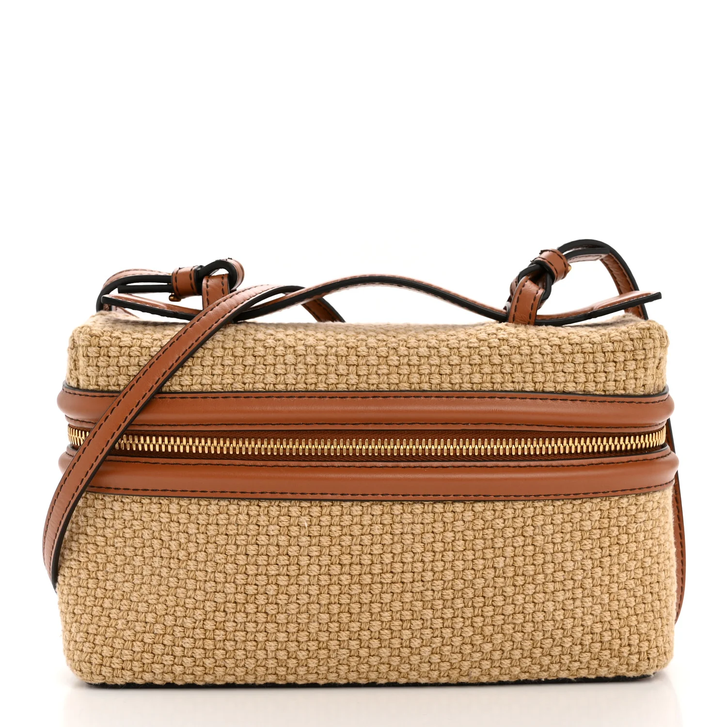 Nappa Jute Intrecciato Bang Bang Vanity Case Cane Sugar Light Wood