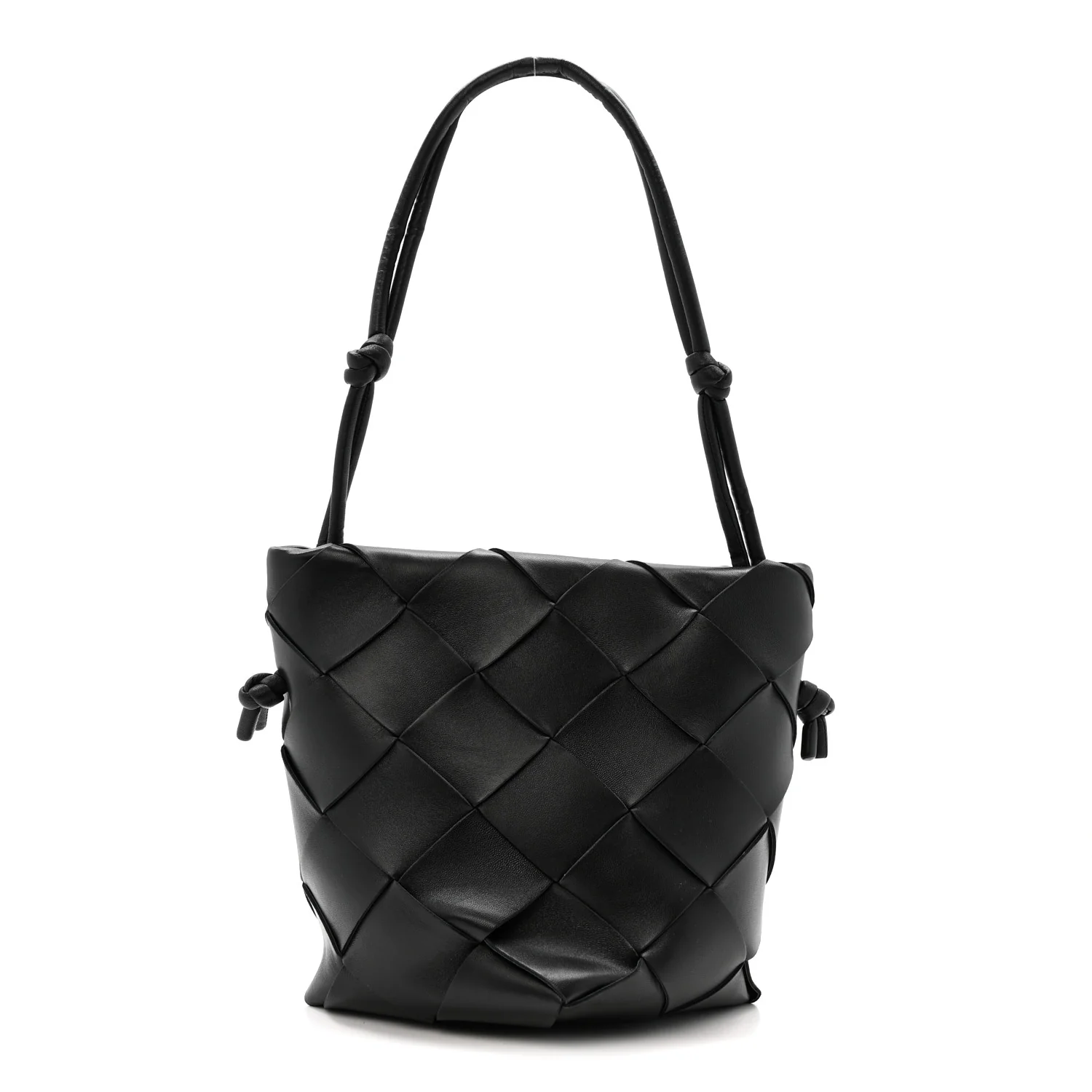 Nappa Maxi Intrecciato Clasp Bucket Bag Black