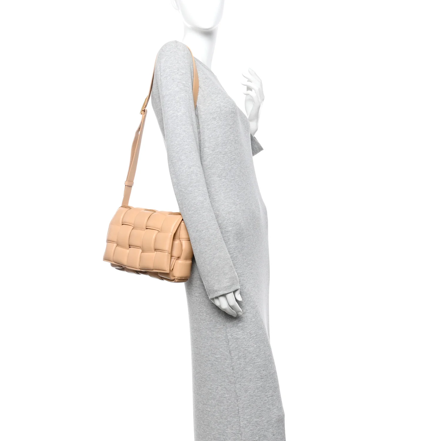 Nappa Maxi Intreccio Padded Cassette Crossbody Bag Almond - Image 2