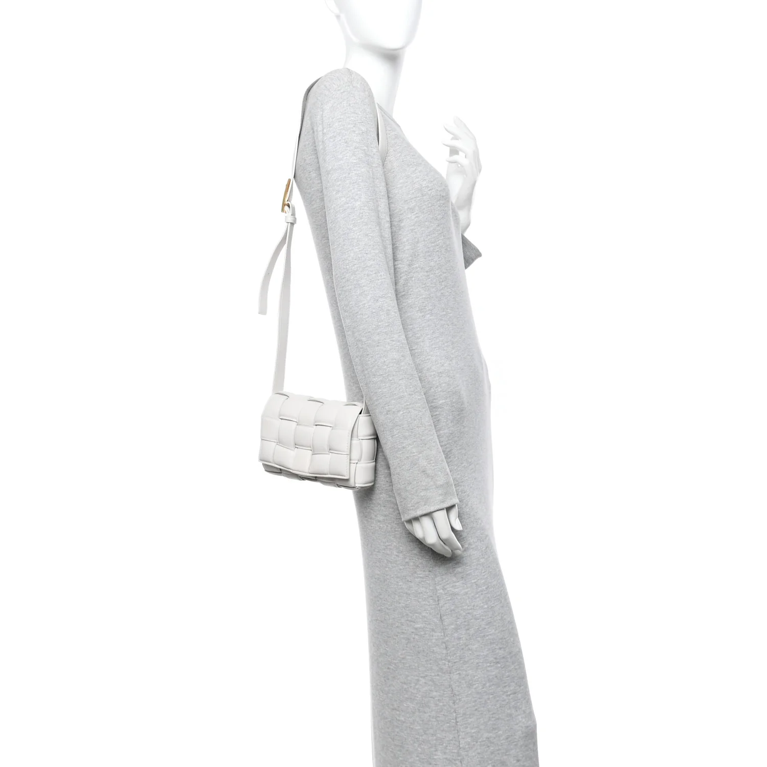 Nappa Maxi Intreccio Small Padded Cassette Crossbody Bag White - Image 2
