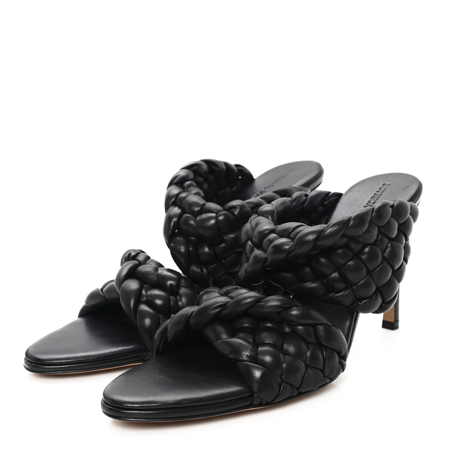 Nappa Twisted Padded Intrecciato Curve Slide Sandals 40 Black - Image 4