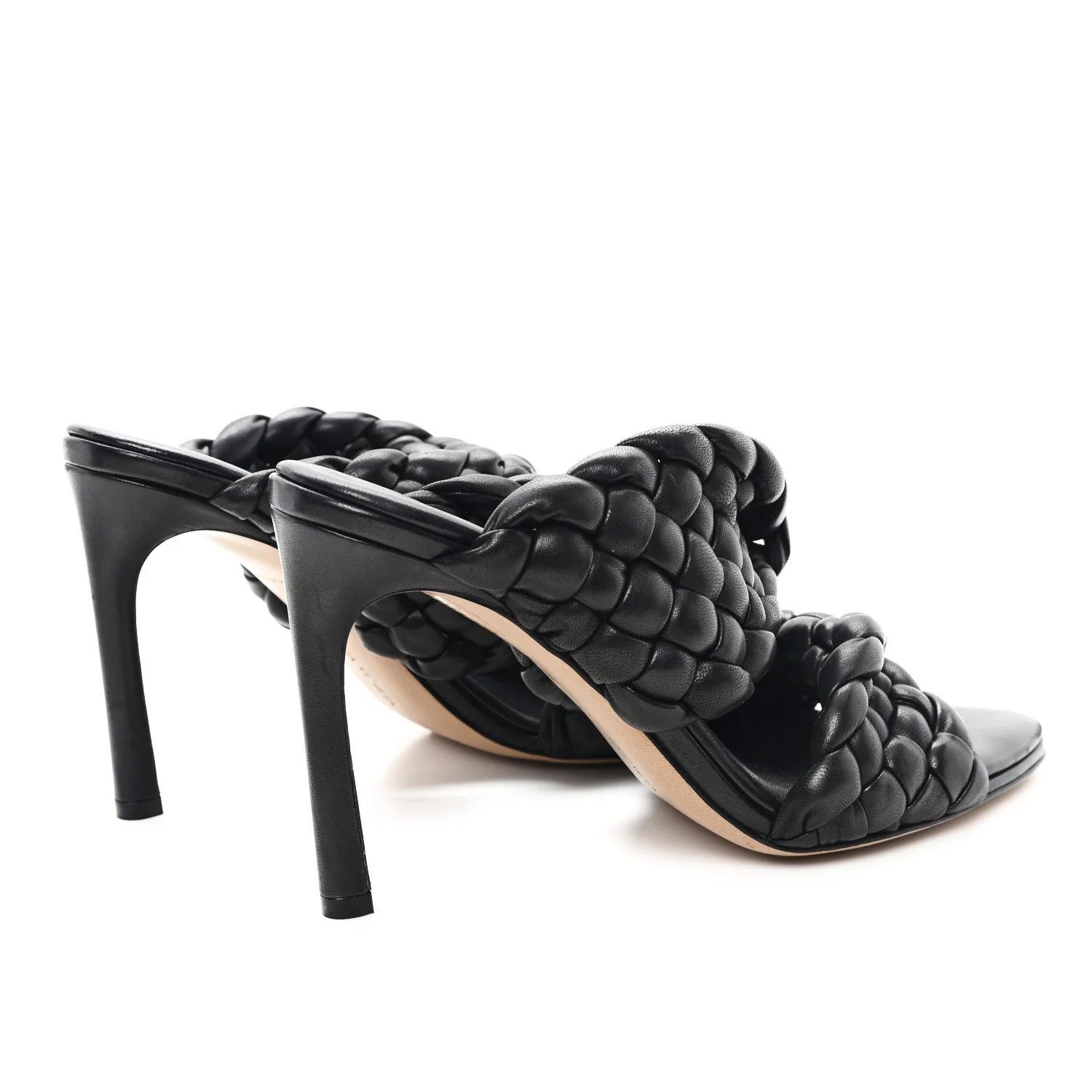 Nappa Twisted Padded Intrecciato Curve Slide Sandals 40 Black - Image 5