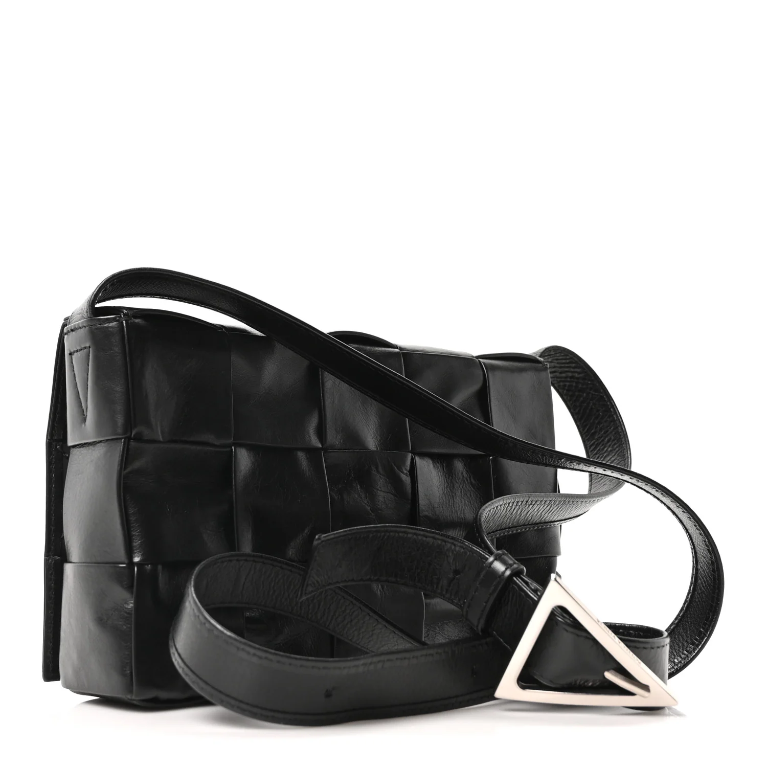 Paper Calfskin Maxi Intreccio Cassette Crossbody Bag Black - Image 3