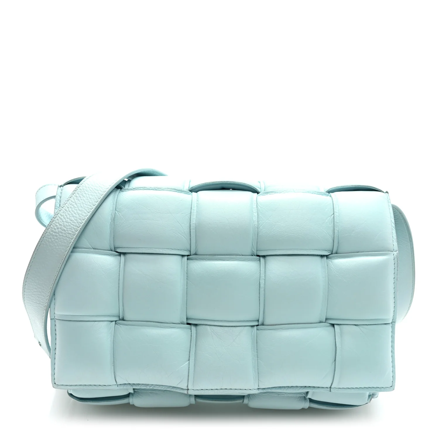 Paper Calfskin Maxi Intreccio Padded Cassette Crossbody Bag Ice