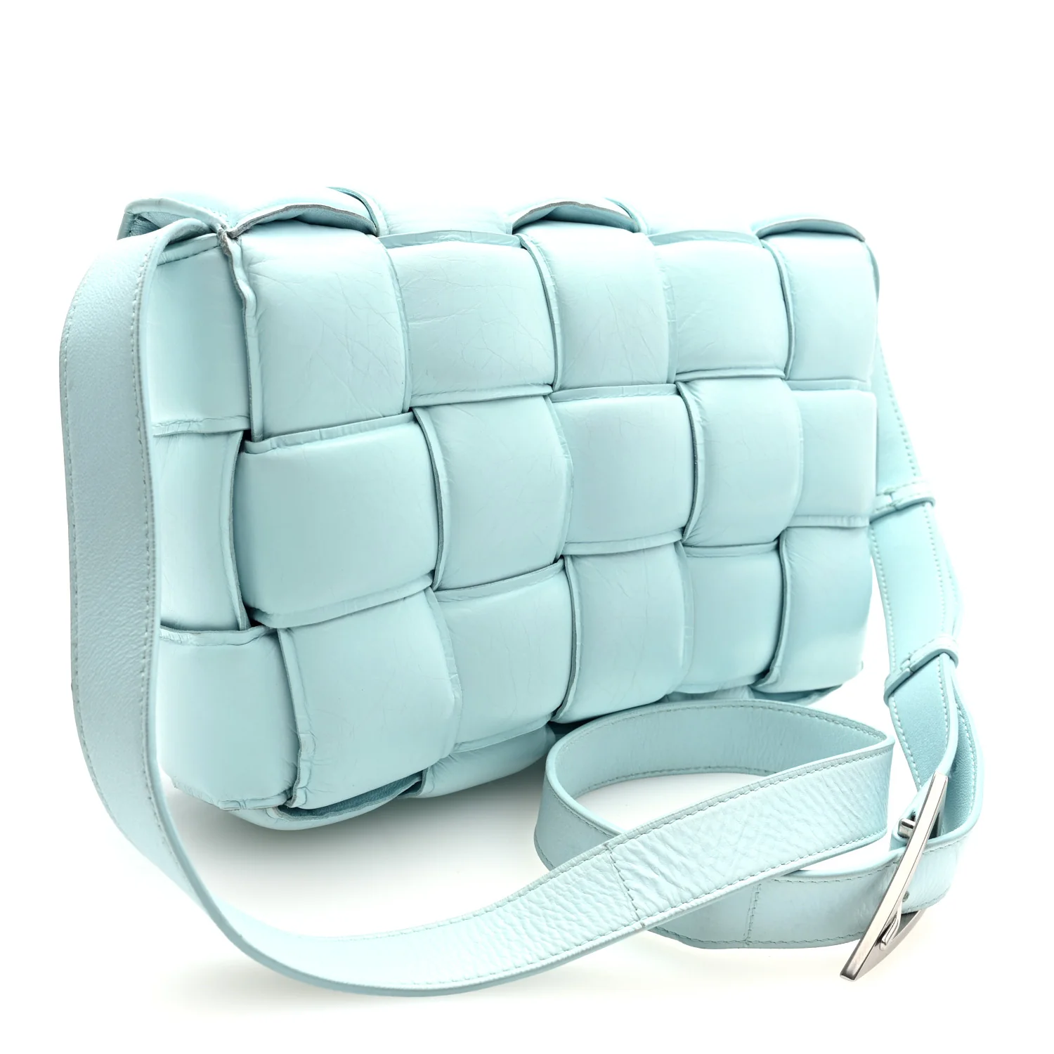 Paper Calfskin Maxi Intreccio Padded Cassette Crossbody Bag Ice - Image 3