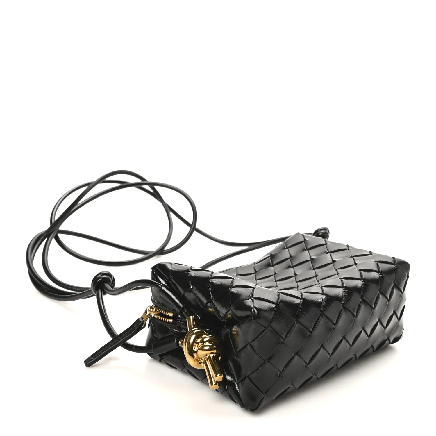 Polished Nappa Intrecciato Metallic Knot Mini Loop Camera Bag Black - Image 4