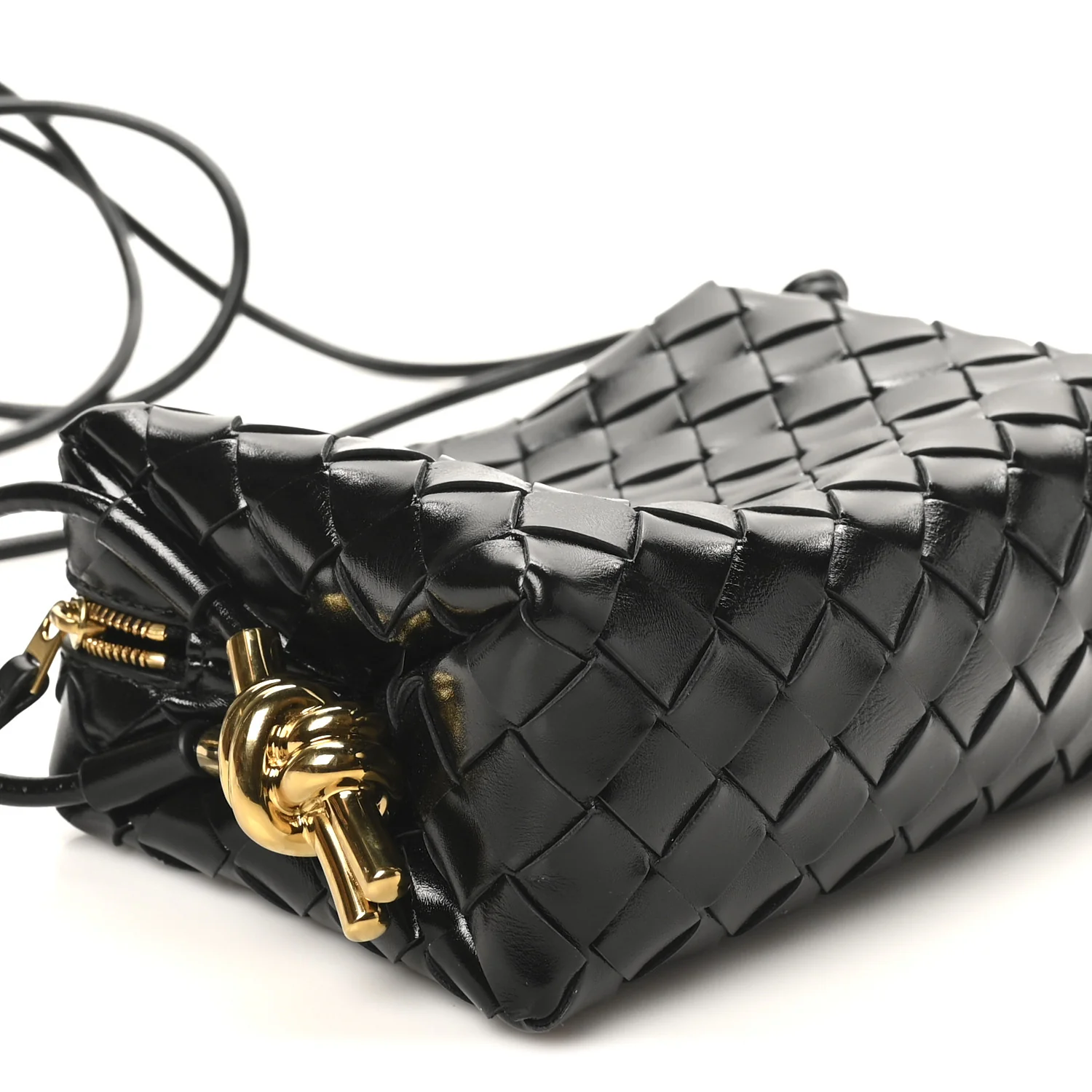 Polished Nappa Intrecciato Metallic Knot Mini Loop Camera Bag Black - Image 8