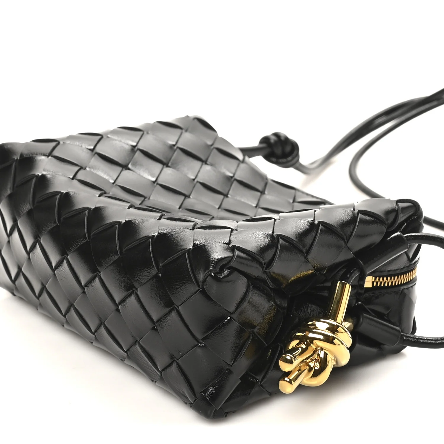 Polished Nappa Intrecciato Metallic Knot Mini Loop Camera Bag Black - Image 9