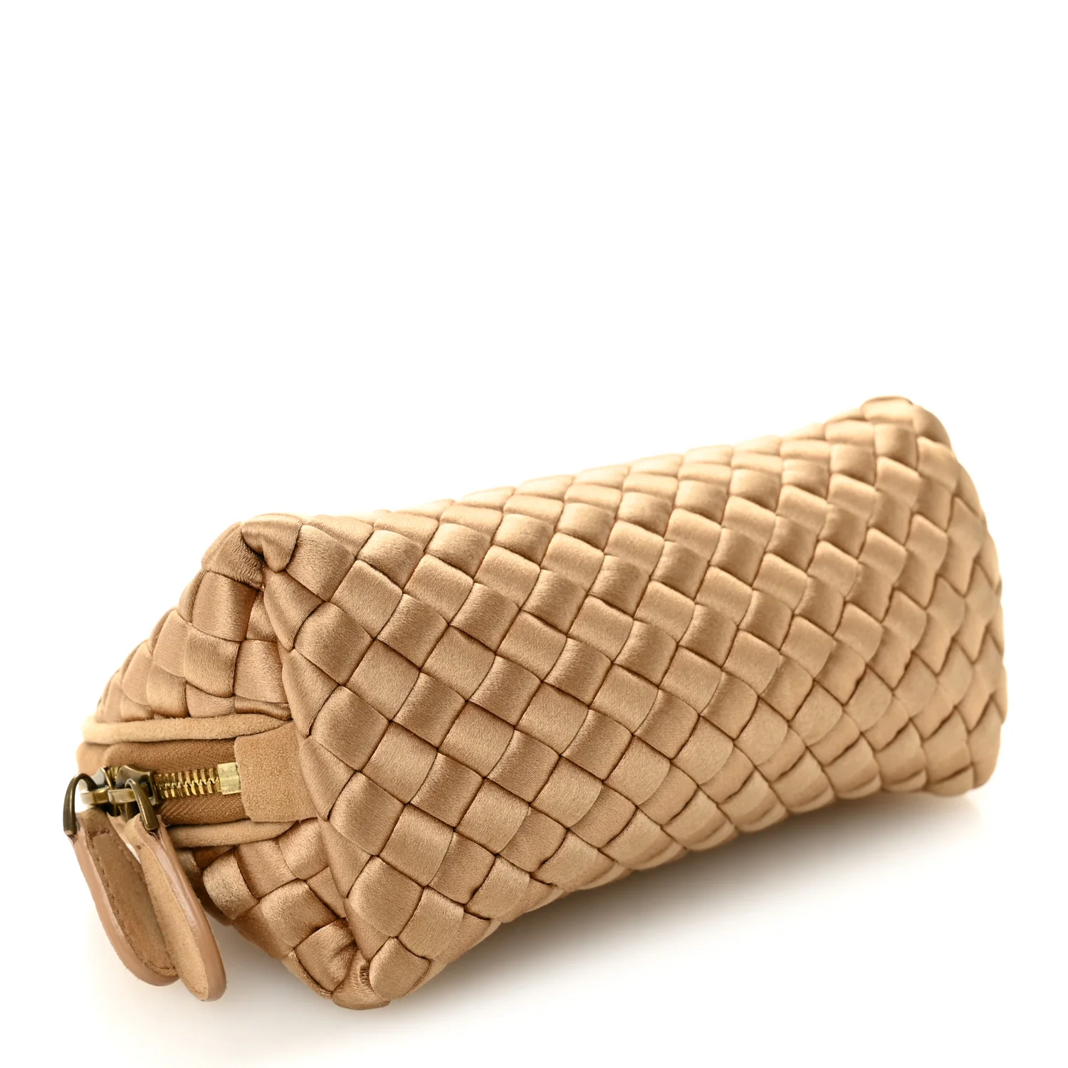 Satin Intrecciato Small Cosmetic Pouch Camel - Image 4