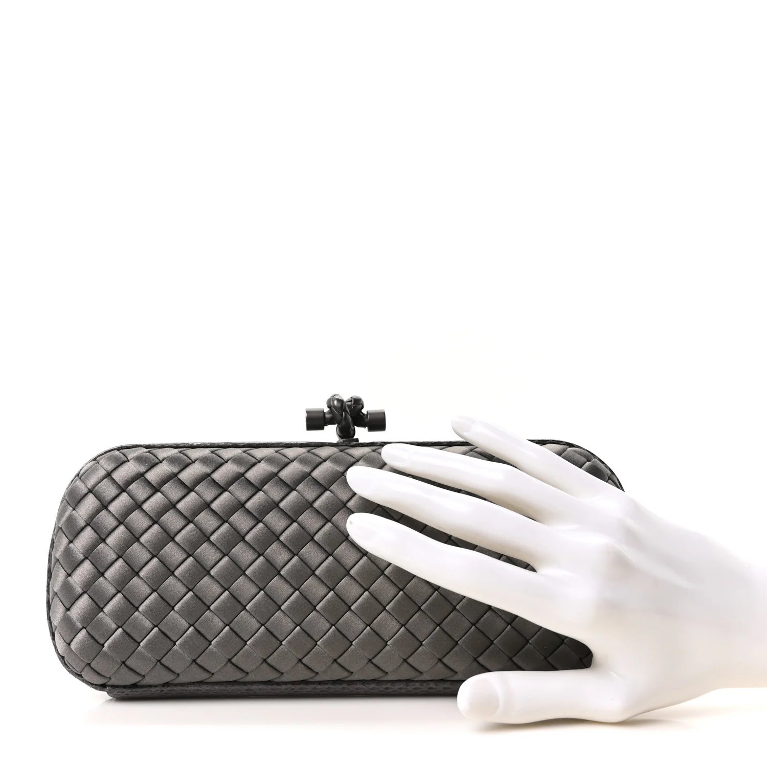 Satin Snakeskin Intrecciato Stretch Knot Clutch Ardoise - Image 2