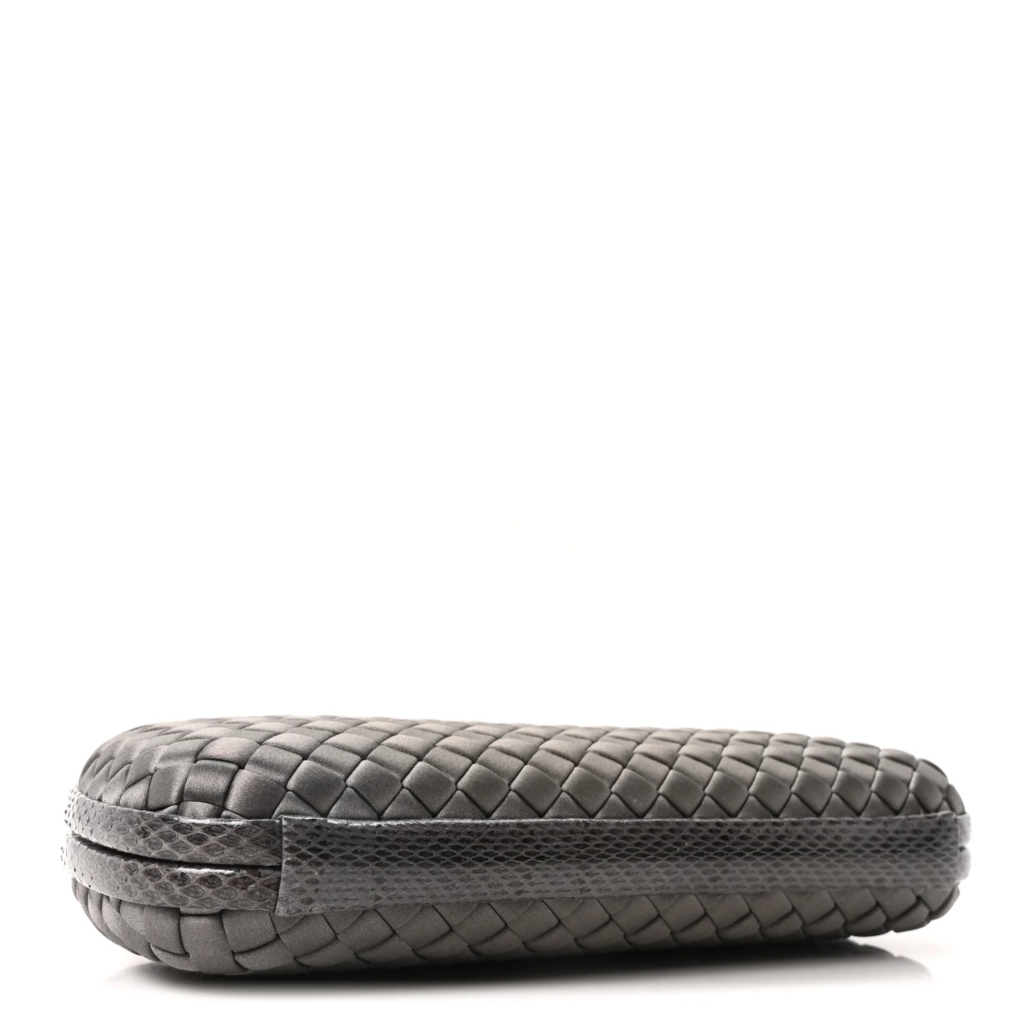 Satin Snakeskin Intrecciato Stretch Knot Clutch Ardoise - Image 4