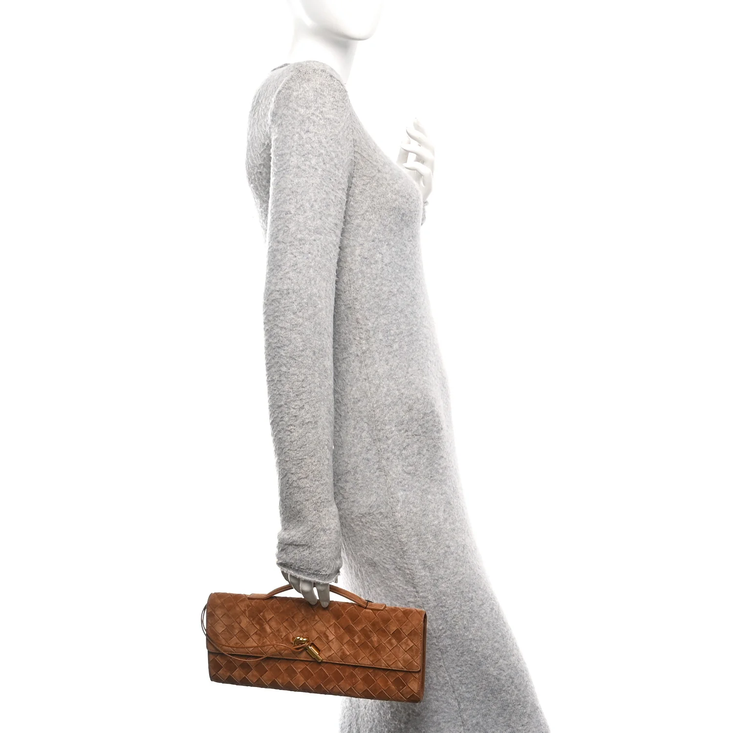 Suede Intrecciato Long Andiamo Top Handle Clutch Amber - Image 2