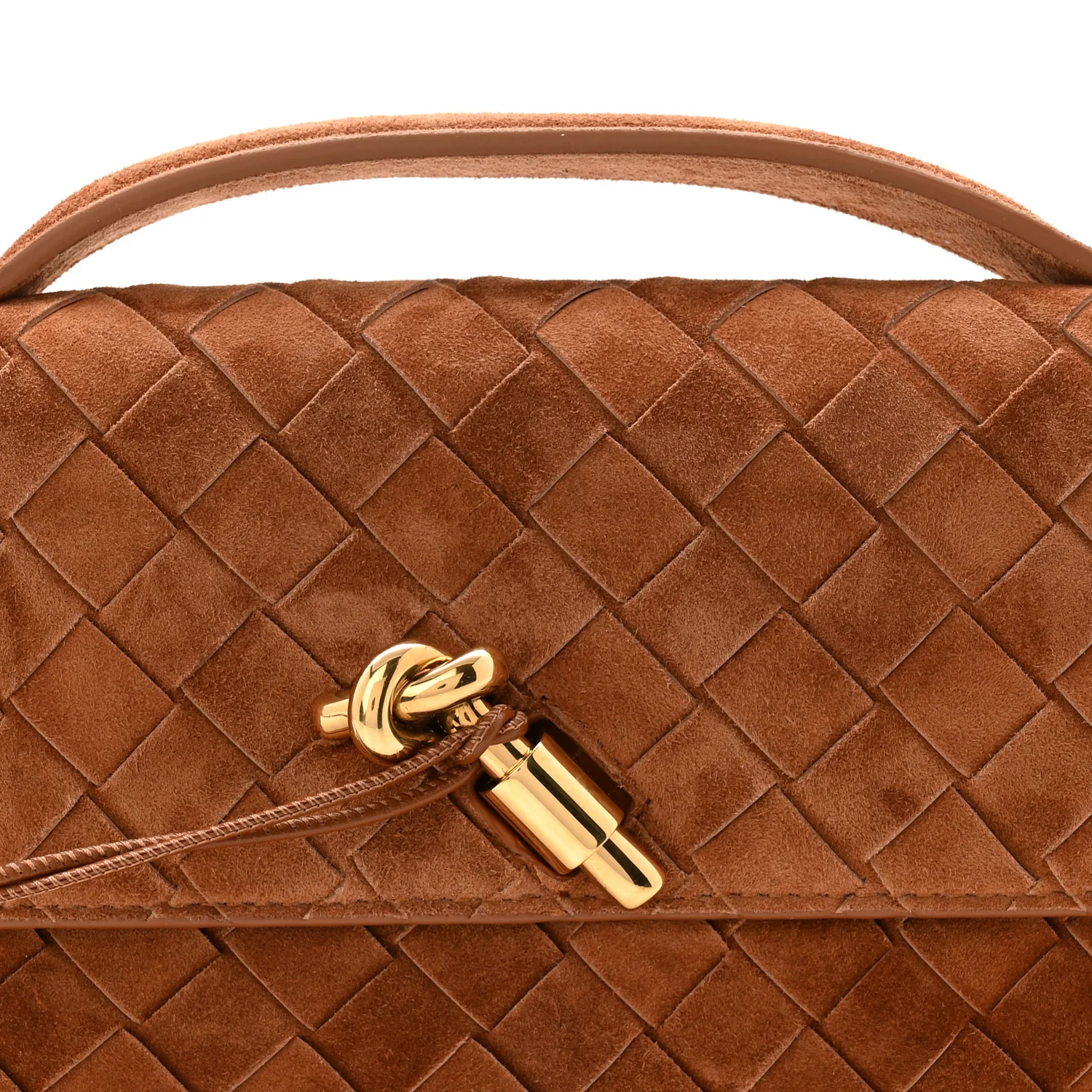 Suede Intrecciato Long Andiamo Top Handle Clutch  Amber - Image 7