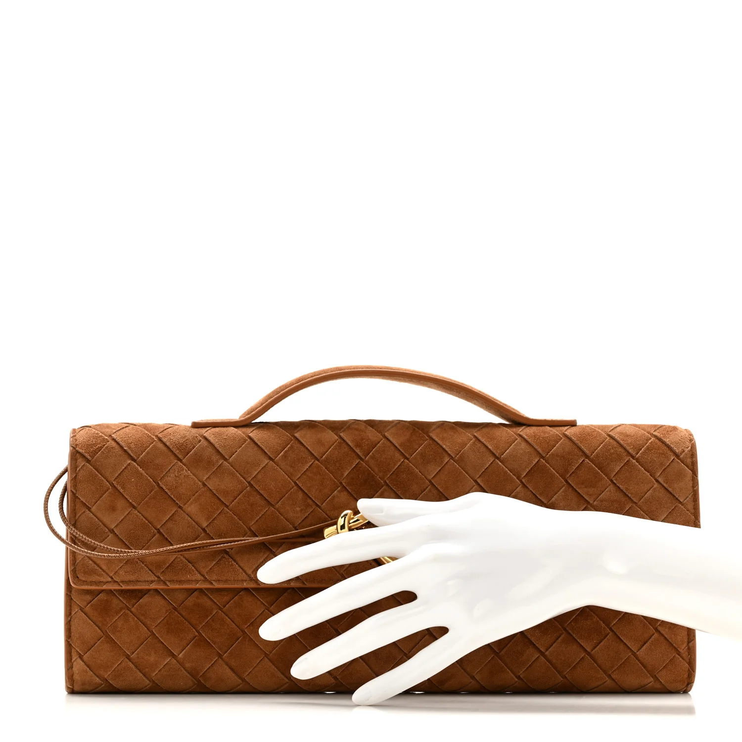 Suede Intrecciato Long Andiamo Top Handle Clutch Amber - Image 2