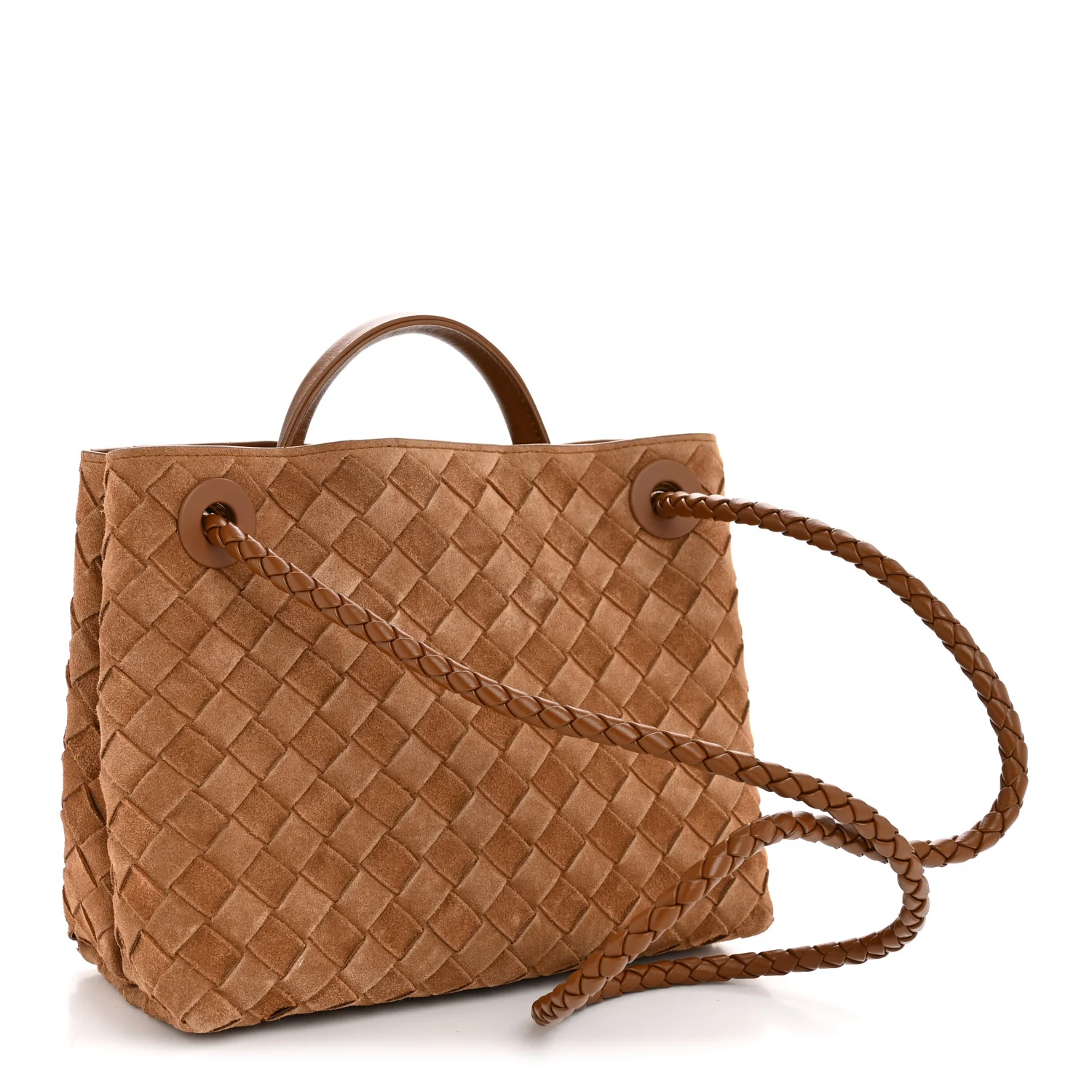 Suede Intrecciato Small Andiamo Shoulder Bag Amber - Image 3
