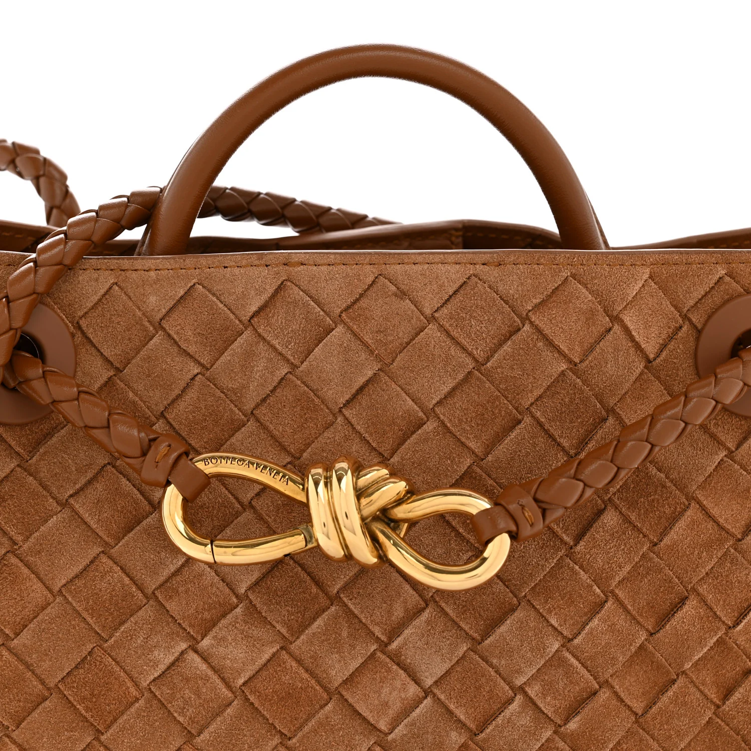 Suede Intrecciato Small Andiamo Shoulder Bag Amber - Image 7