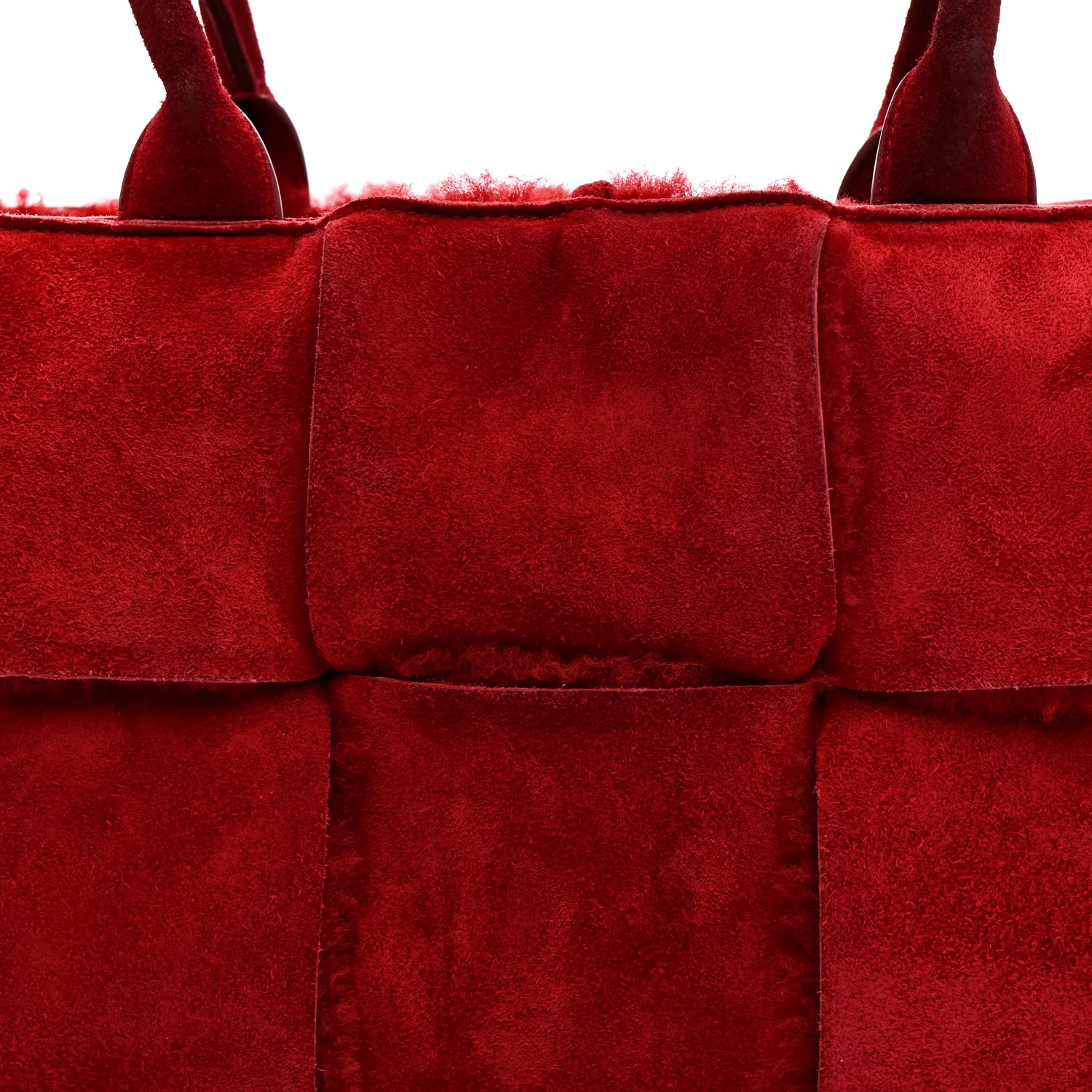 Suede Shearling Maxi Intrecciato Small Arco Tote Red - Image 9