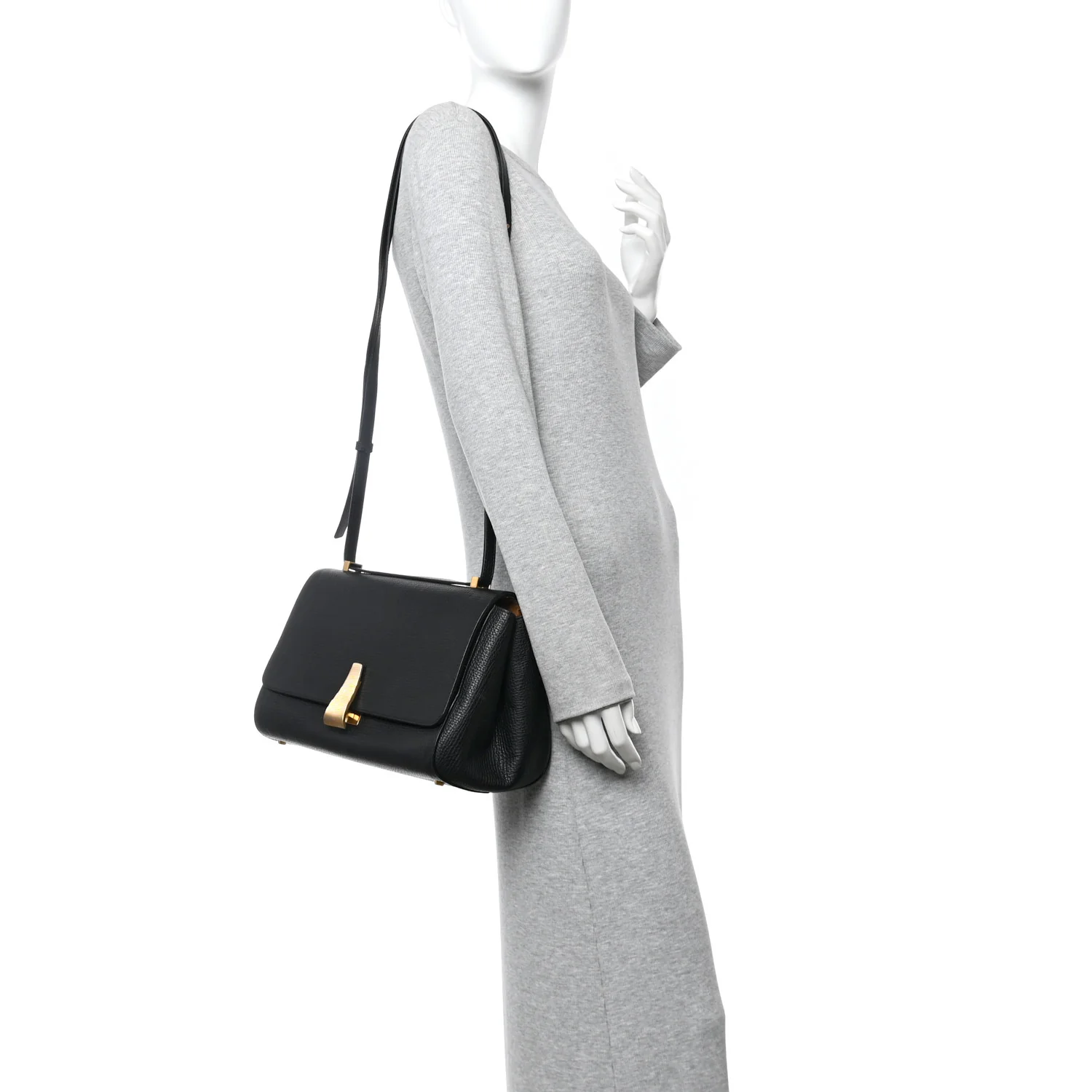 Textured Calfskin Small BV Angle Shoulder Bag Black - Image 2