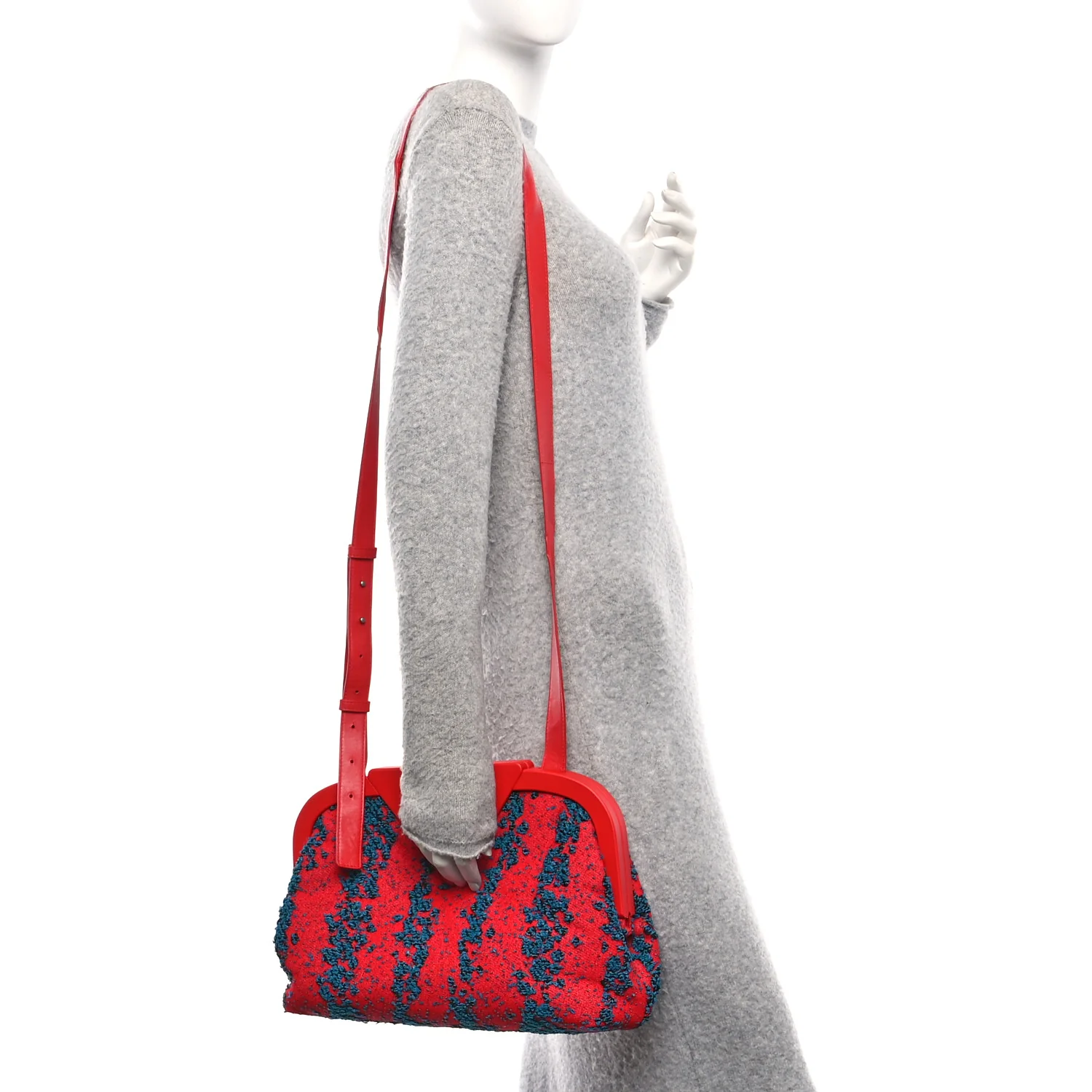 Textured Fabric Medium The Point Triangle Bag Red - Image 2