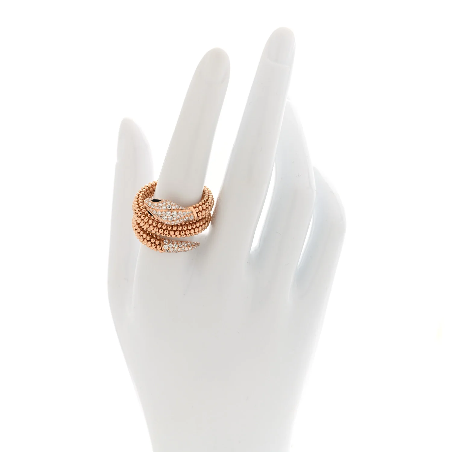 18K Rose Gold Diamond Black Onyx Two Coil Pave Ring XL - Image 2