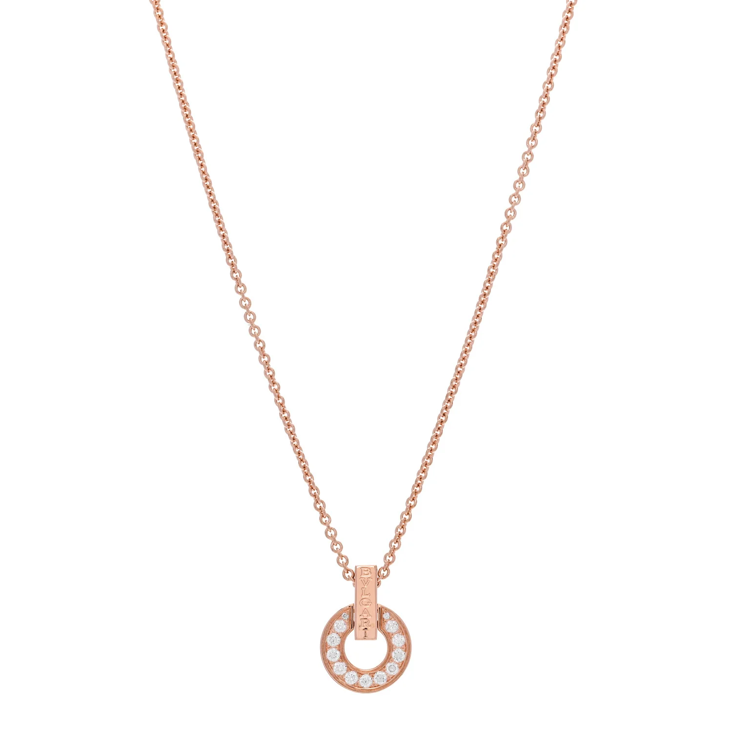18K Rose Gold Diamond BVLGARI BVLGARI Open Work Pendant Necklace