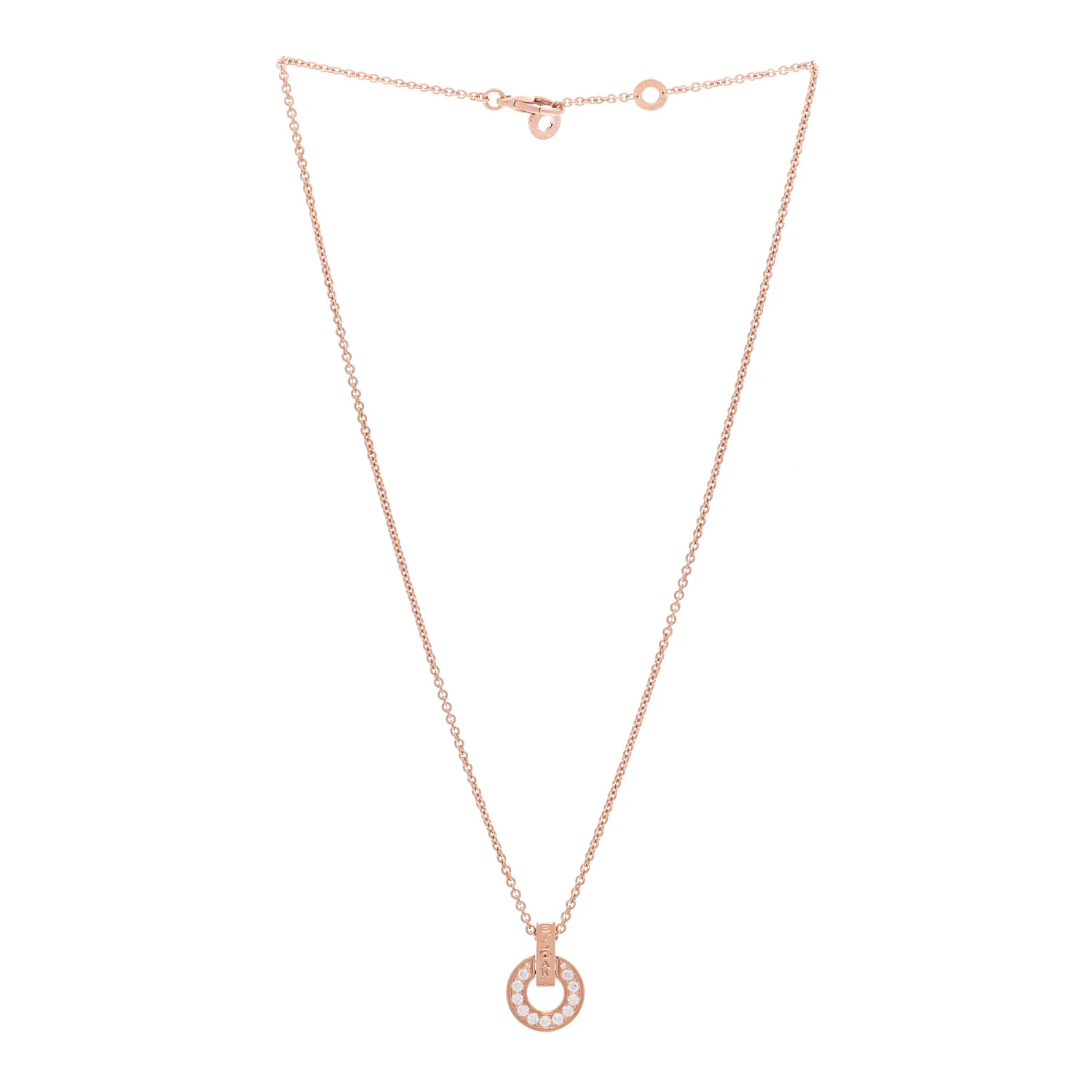 18K Rose Gold Diamond BVLGARI BVLGARI Open Work Pendant Necklace - Image 3