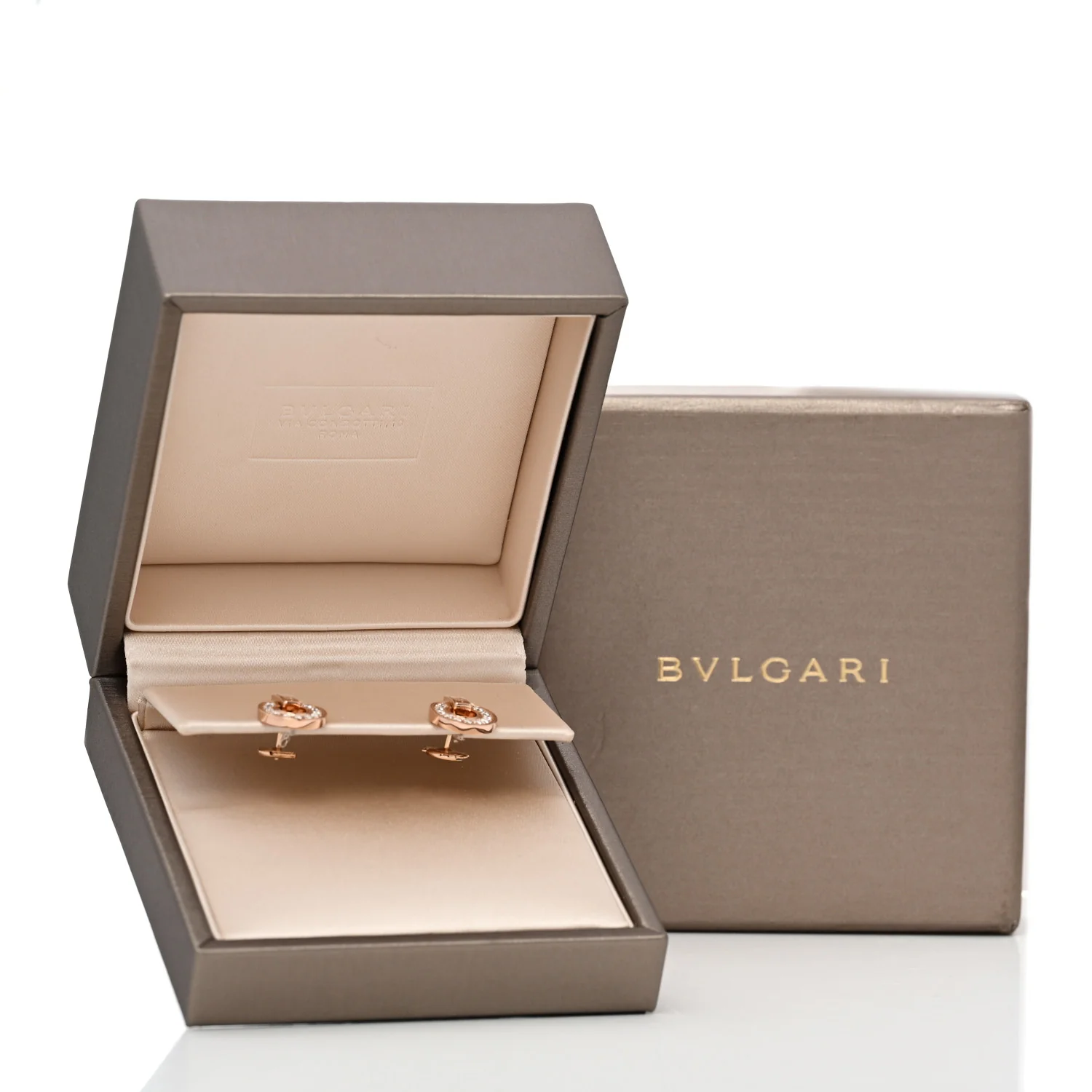 18K Rose Gold Diamond BVLGARI BVLGARI Openwork Earrings - Image 6