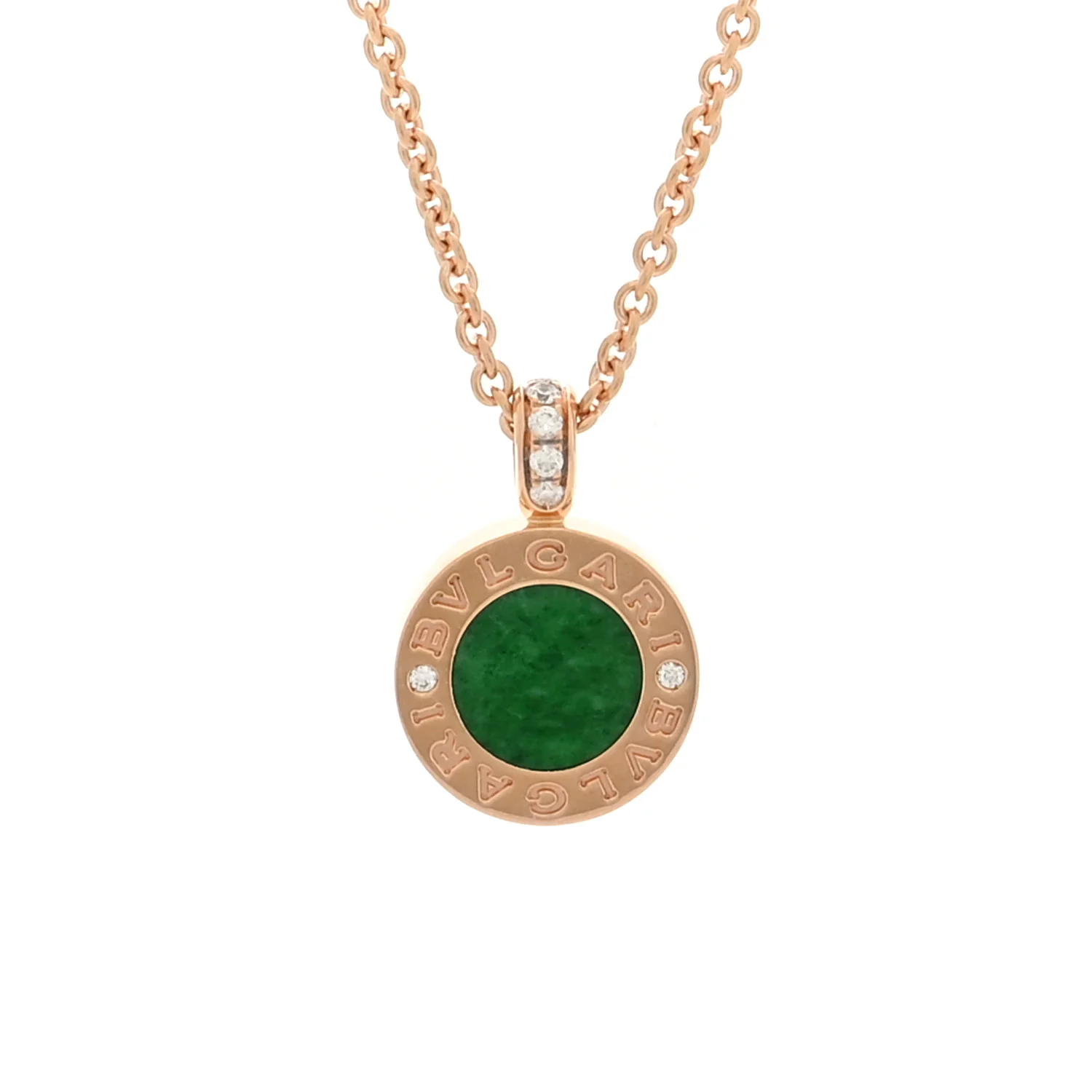 18K Rose Gold Diamond Green Jade BVLGARI BVLGARI Pendant Necklace - Image 4