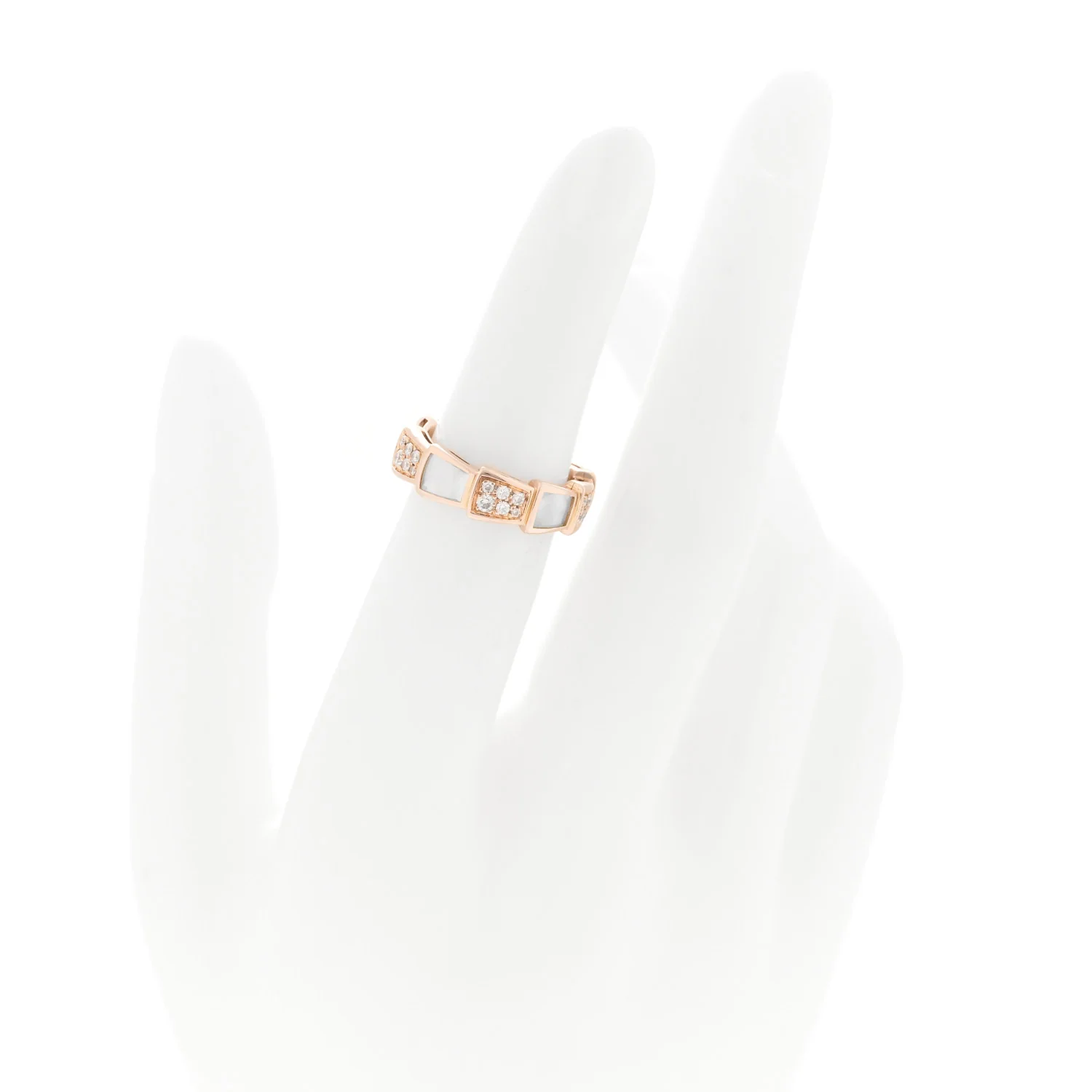 18K Rose Gold Diamond Mother of Pearl 6mm Serpenti Viper Band Ring 48 4.5 - Image 2