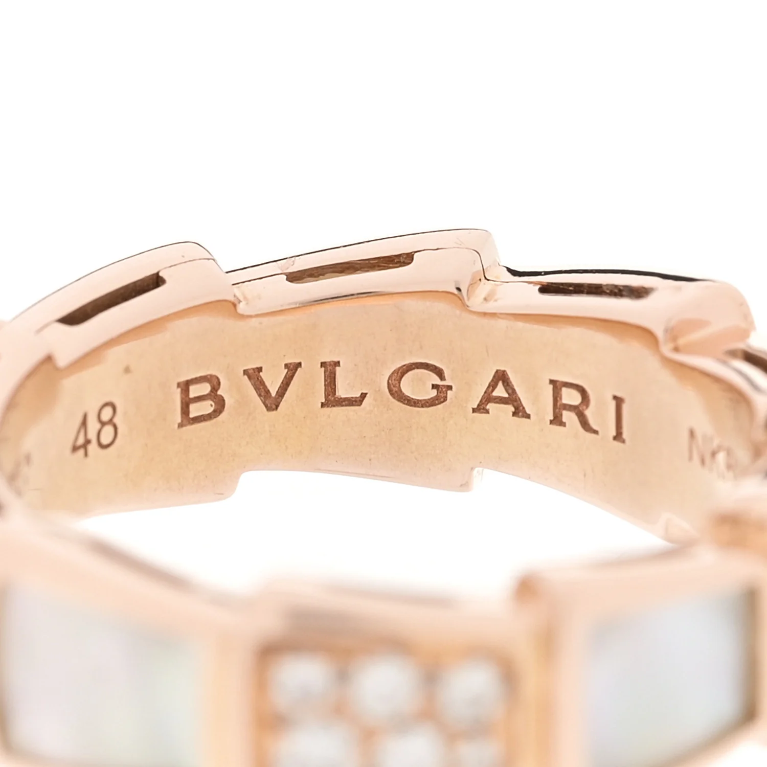18K Rose Gold Diamond Mother of Pearl 6mm Serpenti Viper Band Ring 48 4.5 - Image 4