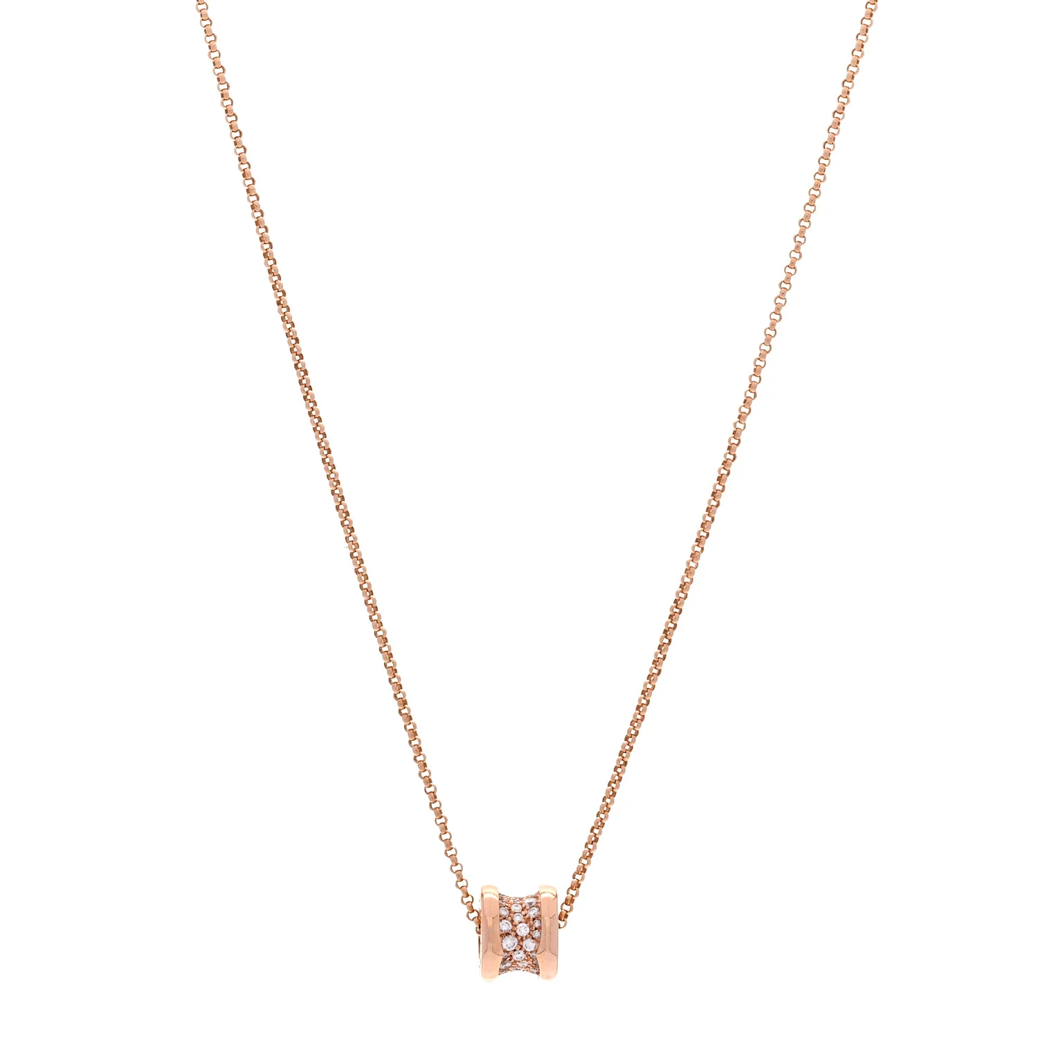 18K Rose Gold Diamond Small B.Zero1 Pave Pendant Necklace