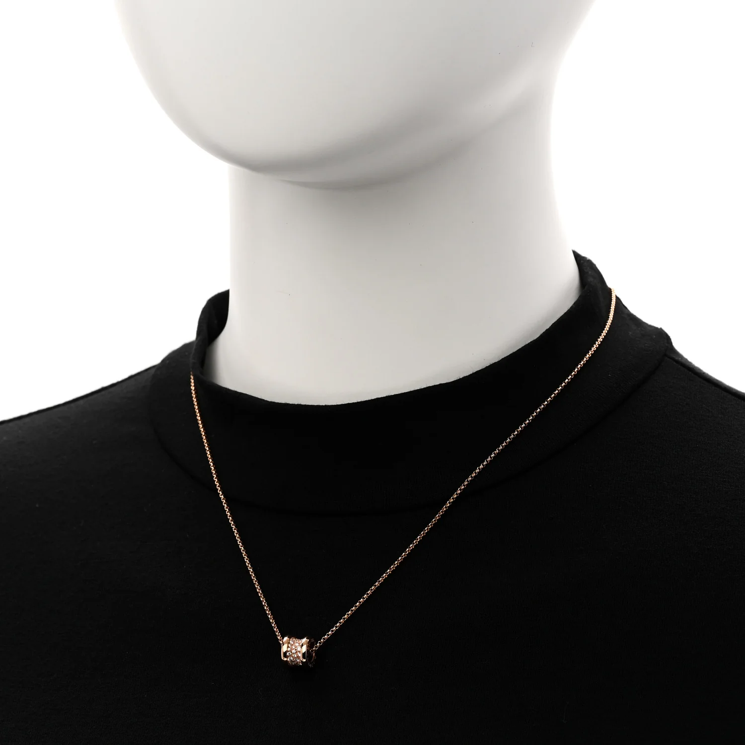 18K Rose Gold Diamond Small B.Zero1 Pave Pendant Necklace - Image 2