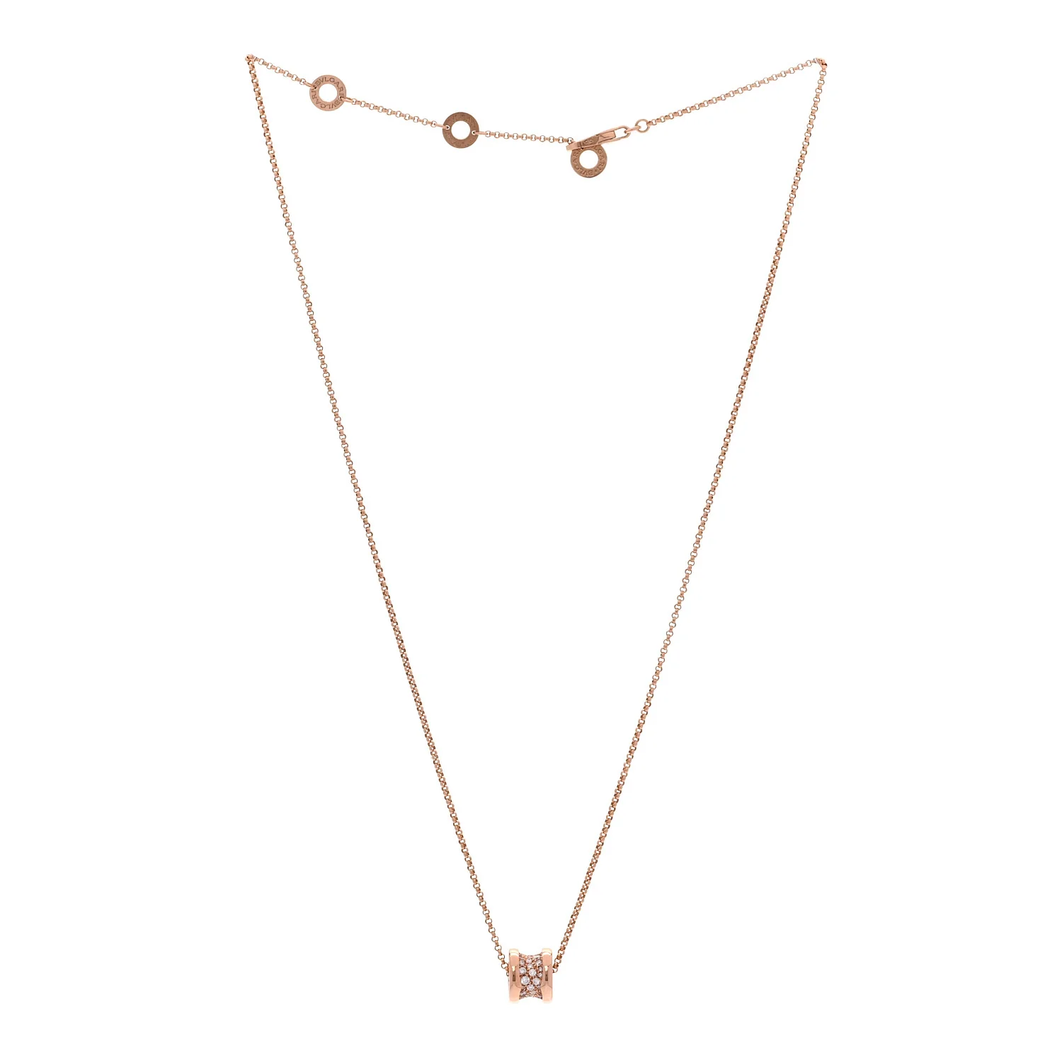18K Rose Gold Diamond Small B.Zero1 Pave Pendant Necklace - Image 3