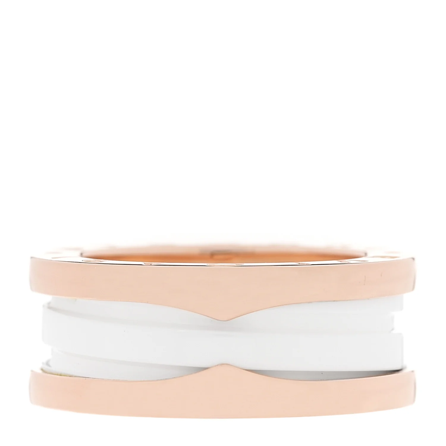 18K Rose Gold White Ceramic B.Zero1 Two-Band Ring  49 4.75