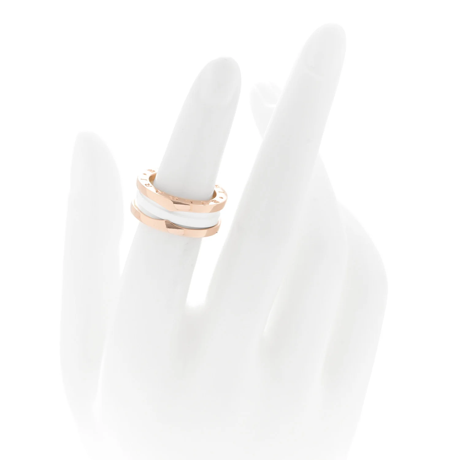 18K Rose Gold White Ceramic B.Zero1 Two-Band Ring  49 4.75 - Image 2