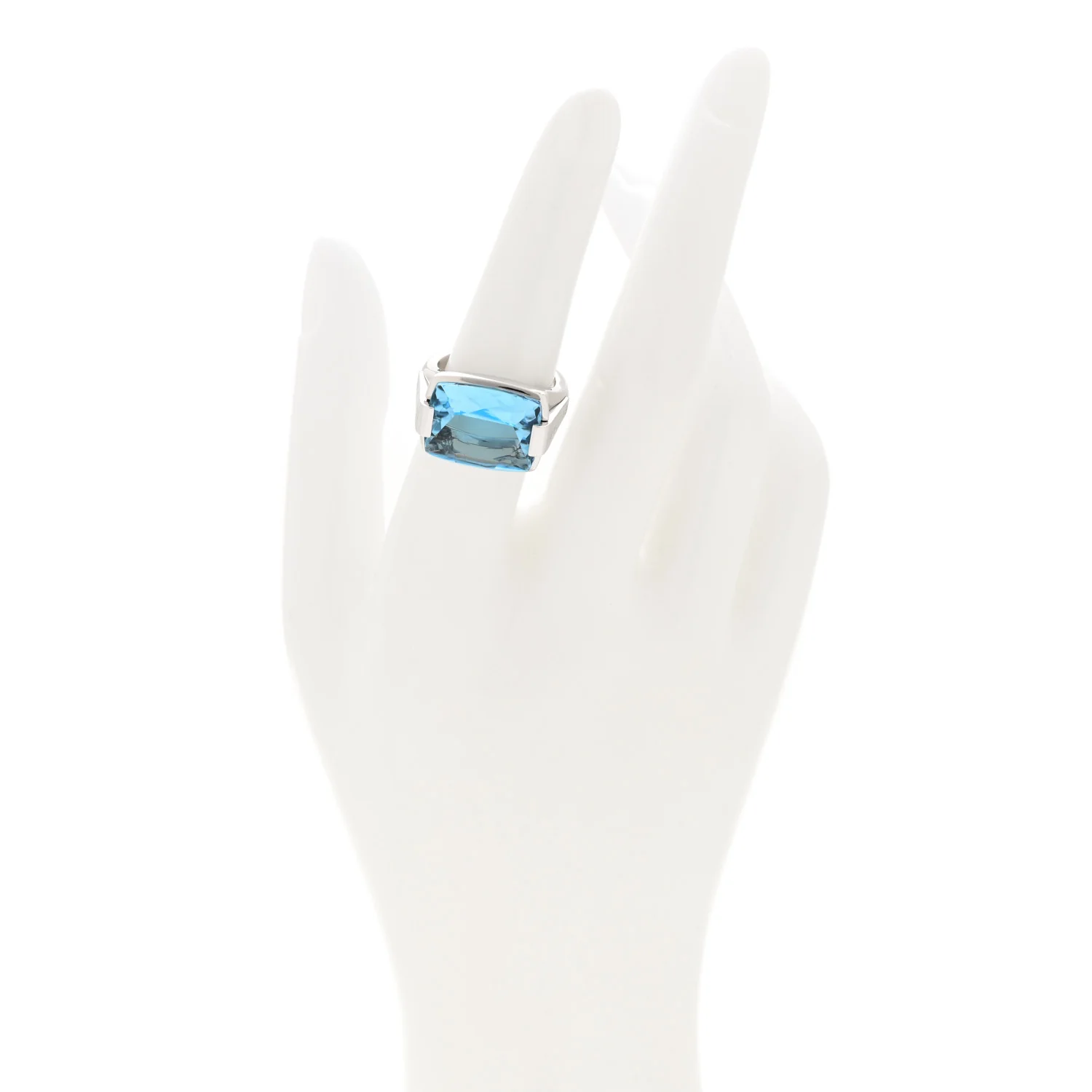 18K White Gold Blue Topaz BVLGARI Metropolis Ring 53 6.5 - Image 2