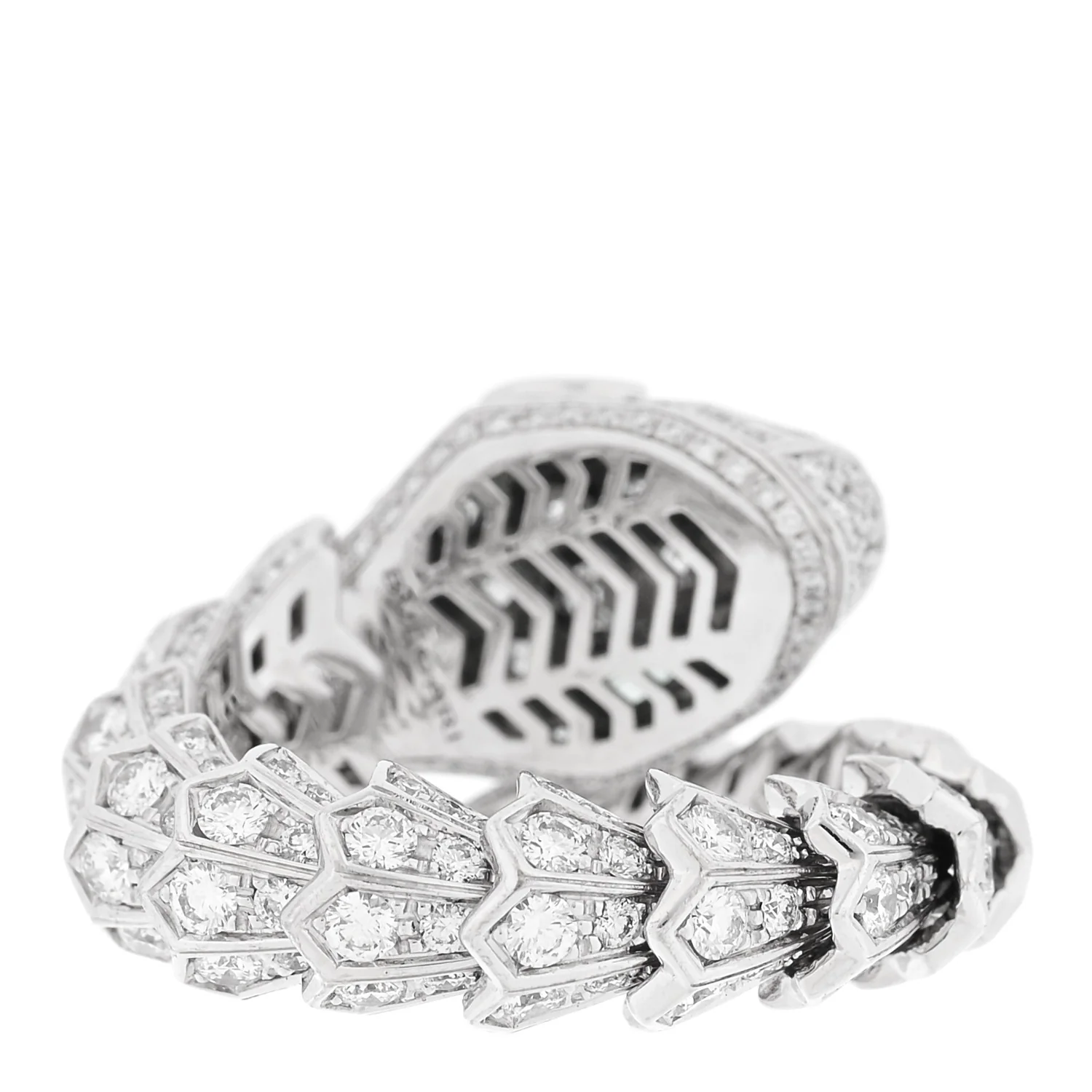 18K White Gold Diamond Emerald Serpenti Pave Ring S - Image 4