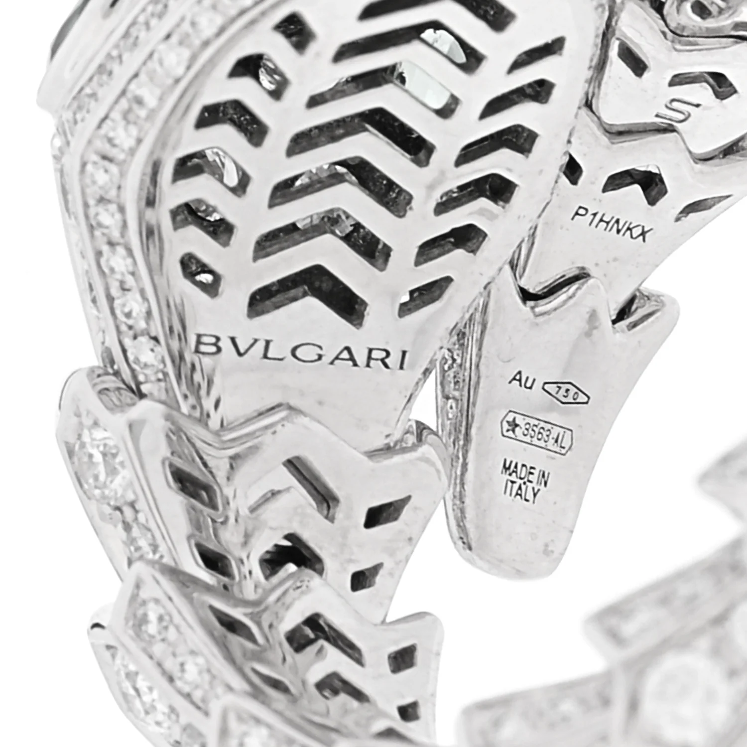 18K White Gold Diamond Emerald Serpenti Pave Ring S - Image 5